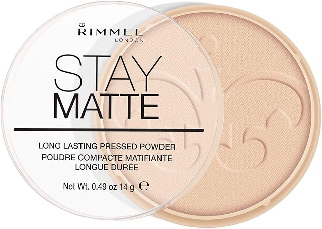 Rimmel Stay Matte puder matujący, utrwalający makijaż, naturalne wykończenie, każdy rodzaj skóry 003 Peach Glow, 14 g
