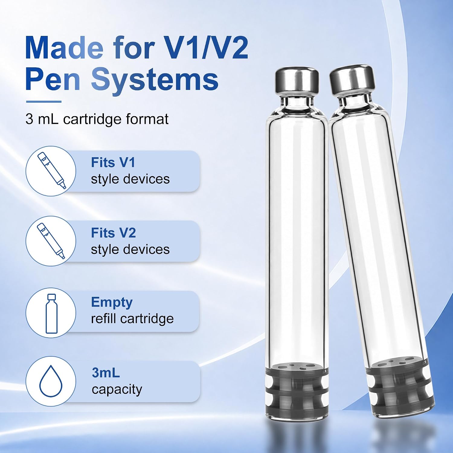 3mL Peptide Pen Cartridges, Compatible with V1 & V2 Pens, 50-Pack