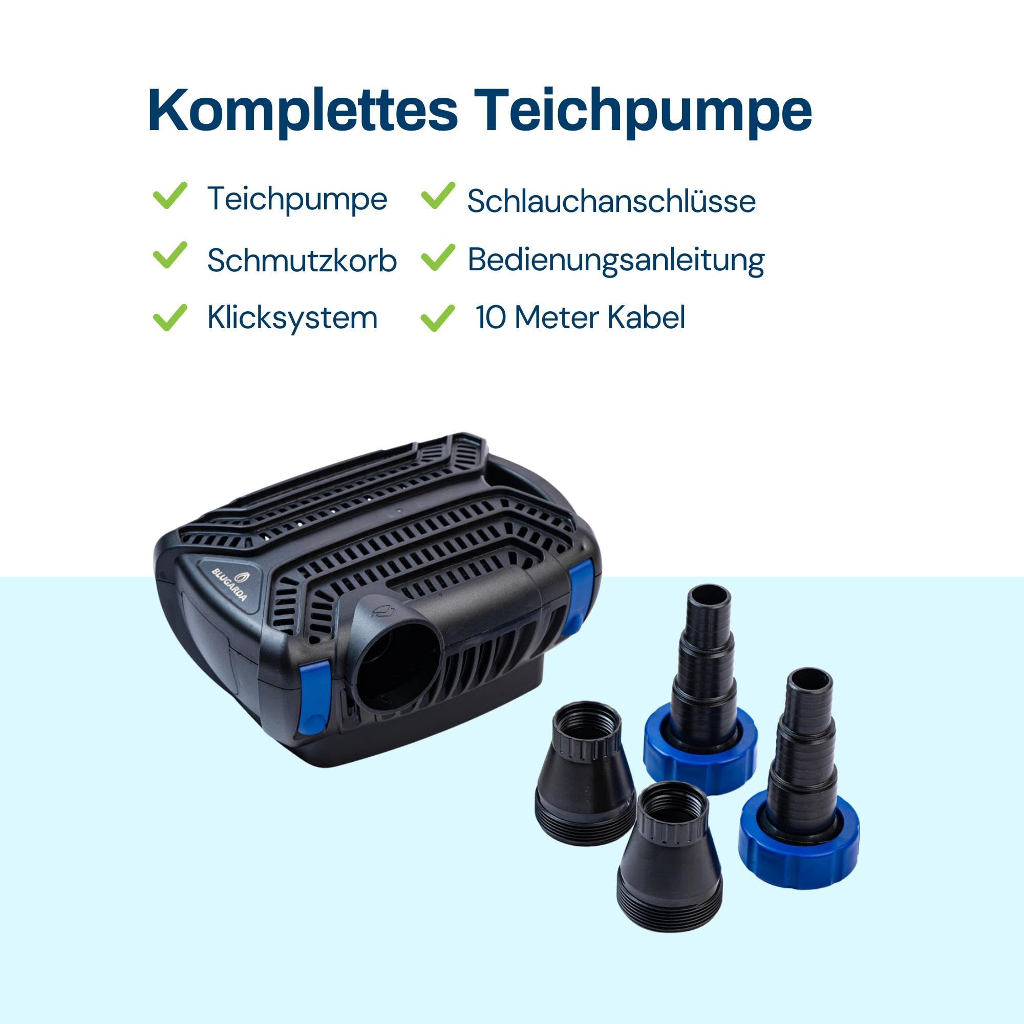 BluFlow 16.000 - Teichpumpe - 16.000 L/h - 140 Watt - Energiesparende Filterpumpe Teich Aussen - Gartenteichpumpen Wasserpumpe Fischteich Springbrunnen Bachlaufpumpe & Wasserfall Pumpe