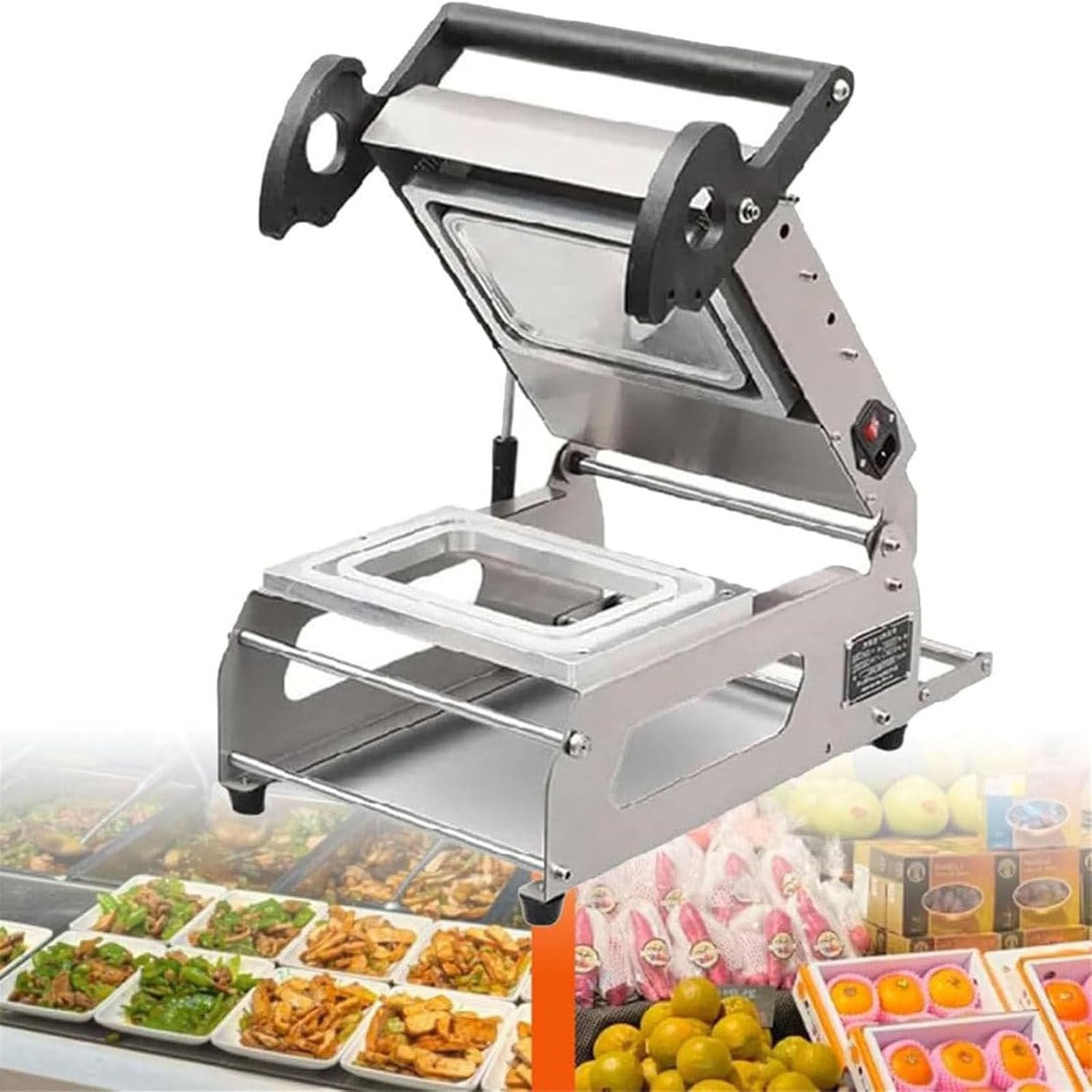 Sellador térmico comercial para bandejas de carne, máquina de envasado de alimentos para llevar, sellador de prensa manual, película de rollo de 180 mm para contenedores de carne, tecnología eficiente