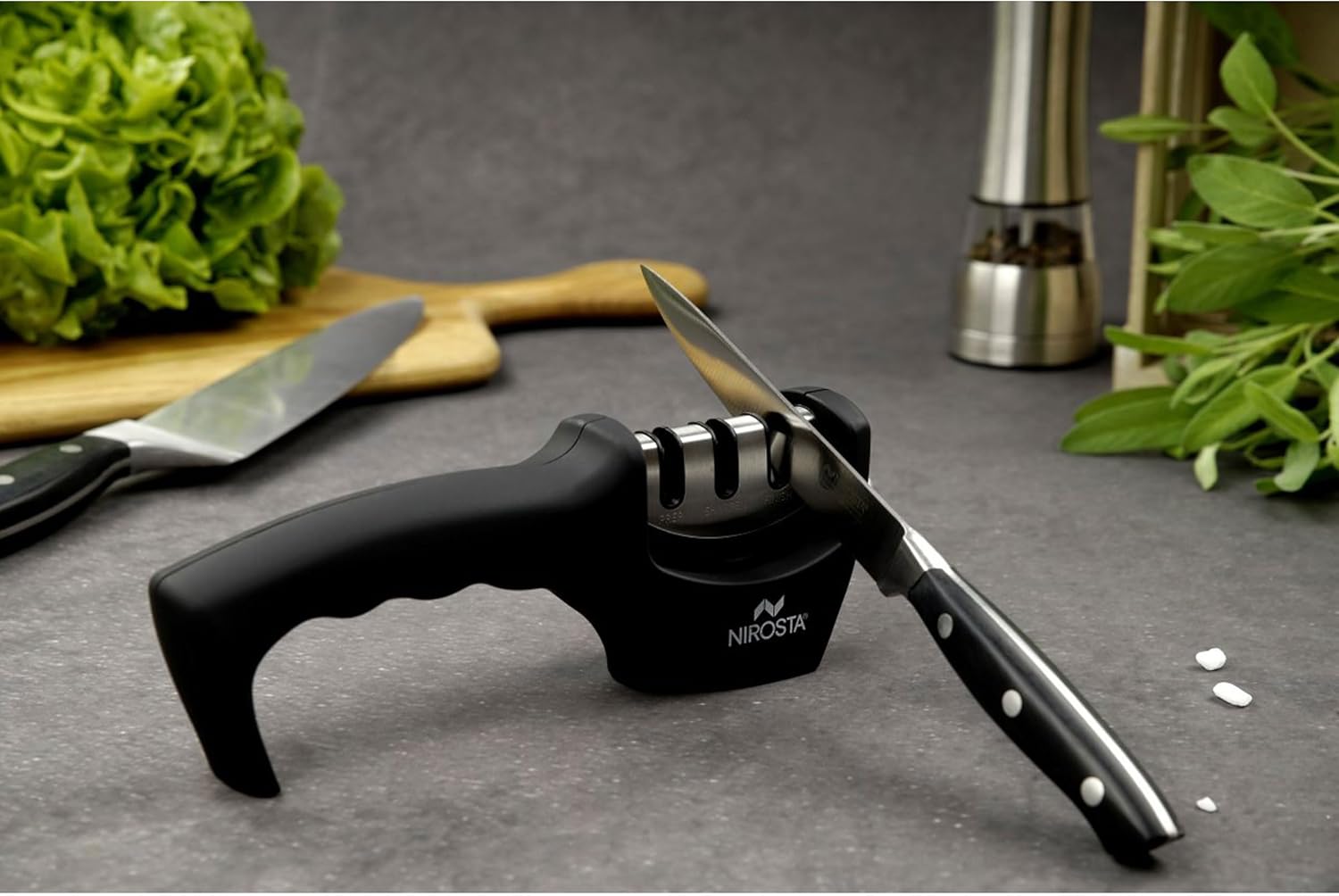 Nirosta FACKELMANN 3-Step Knife Sharpener, ABS, Black and Stainless Steel