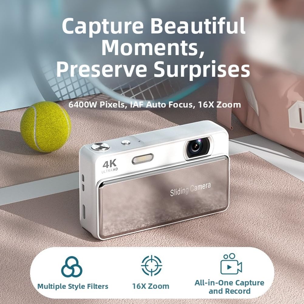 Per studenti di fotocamere digitali compatte mirrorless, corpo portatile in ABS 11 x 3 x 10 cm, controlli intuitivi per fotografia e videografia, argento