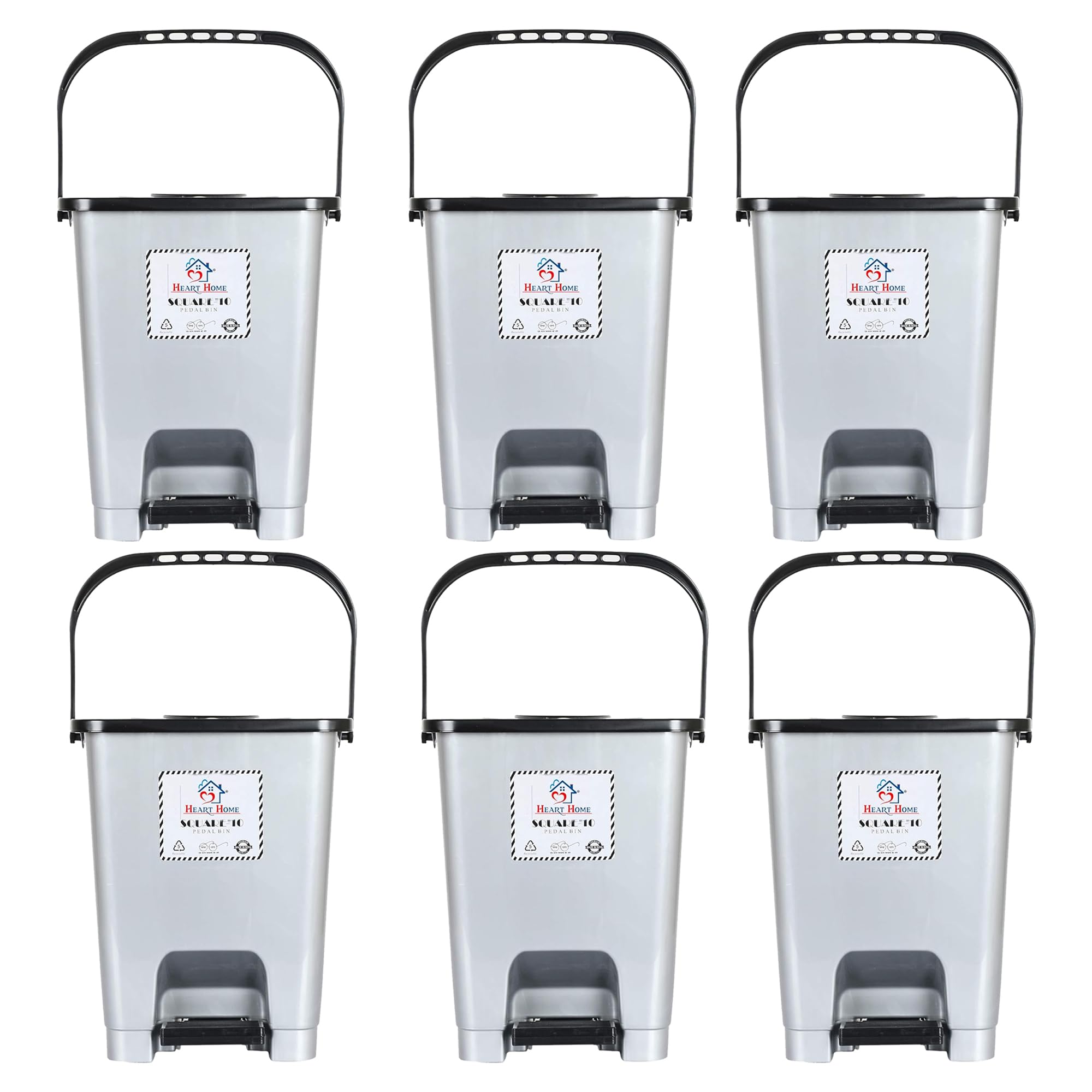 Heart Home (Pack of 6) Pedal Dustbin | 10 Ltr-Press Step-On Dustbin | Bathroom Dustbin with Lid & Handle | Wet & Dry Waste Bin For Kitchen, Bedroom, Office | Grey (B0DB5BXP2Q) Amazon Price History, Amazon Price Tracker