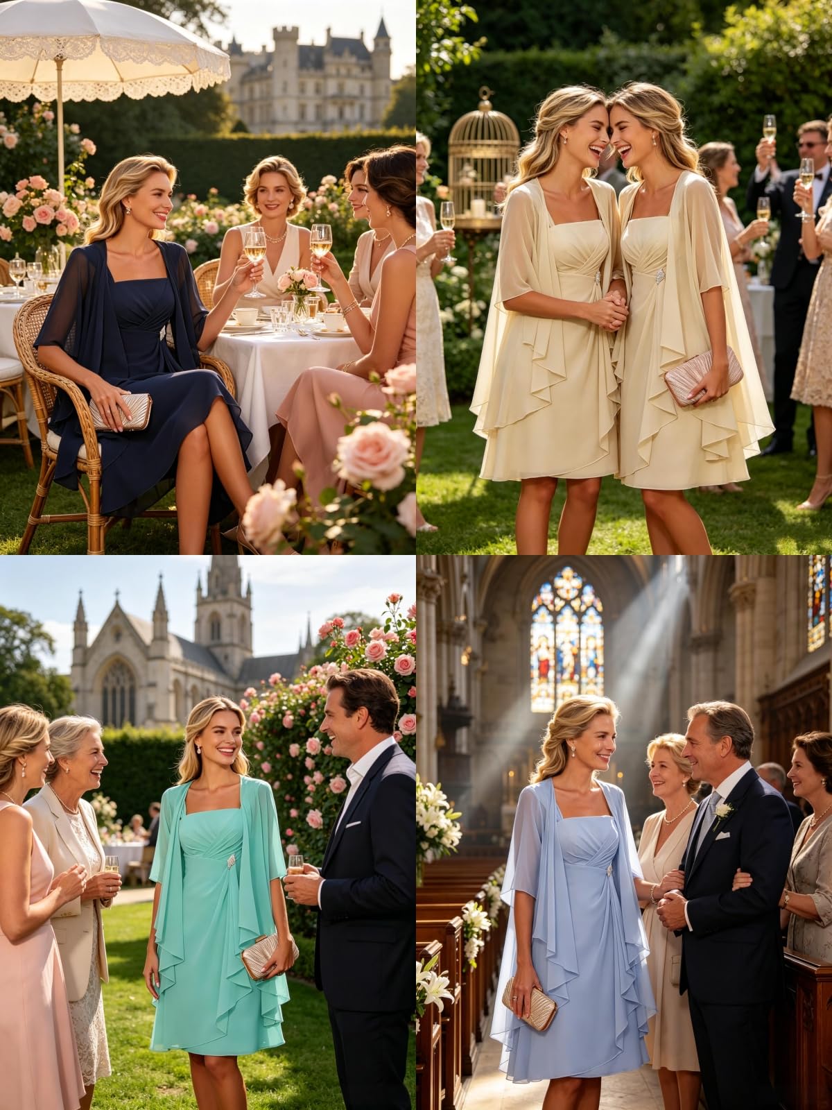 Lot de 2 robes de mère de la mariée en mousseline de soie avec veste à volants et col carré, manches mi-longues, robe de soirée formelle