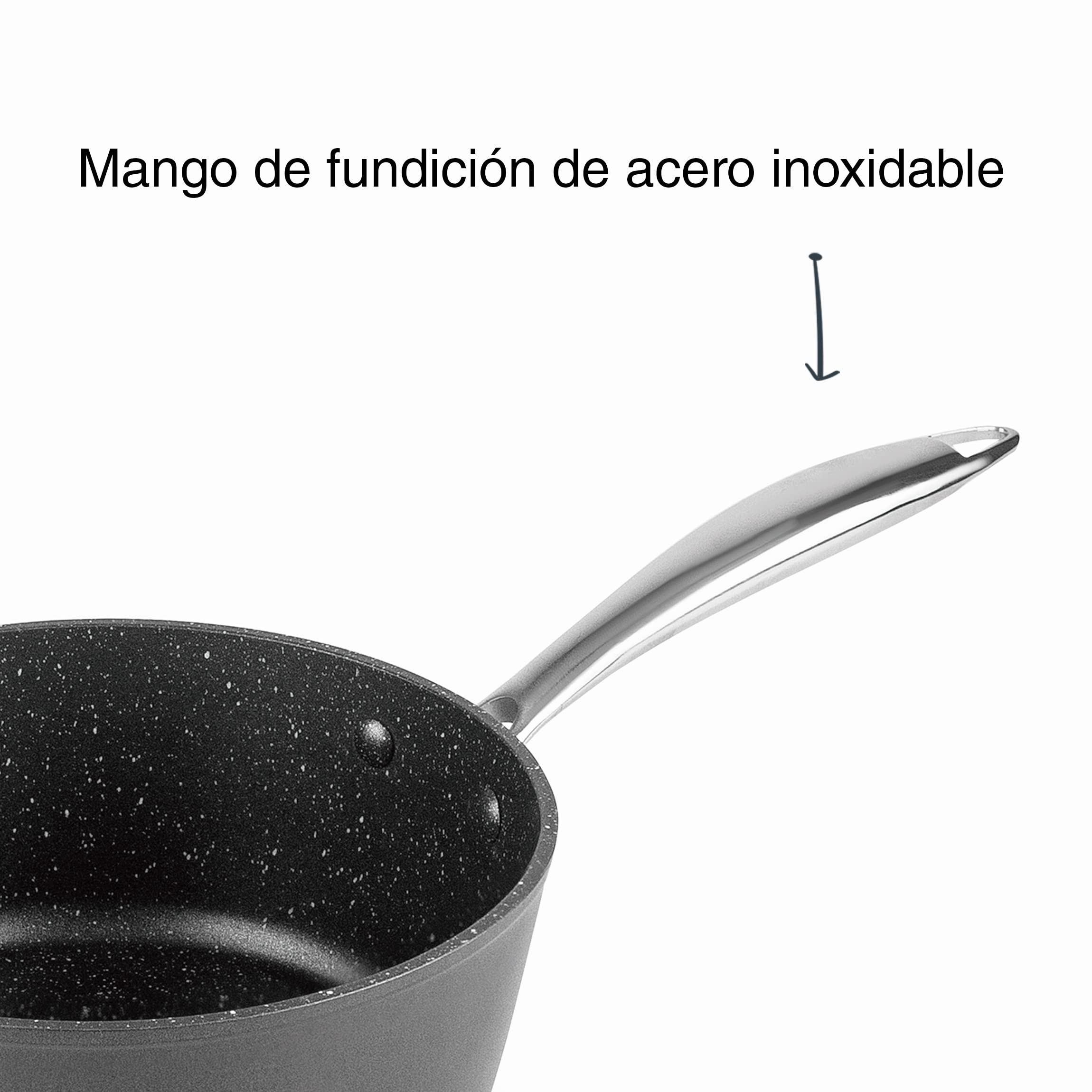 Lacor - 27056 - Cazo Recto Easy de Aluminio forjado, Recubrimiento antiadherente TRIcapa, Fondo Full Induction, Mango de Acero Inoxidable, Ø 16 x 7,5cm, Negro