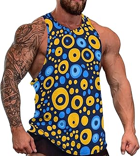 Camiseta sin mangas para hombre, diseño de círculos azules y amarillos, suave, para playa, secado rápido, gimnasio, entrenamiento, correr, muscular