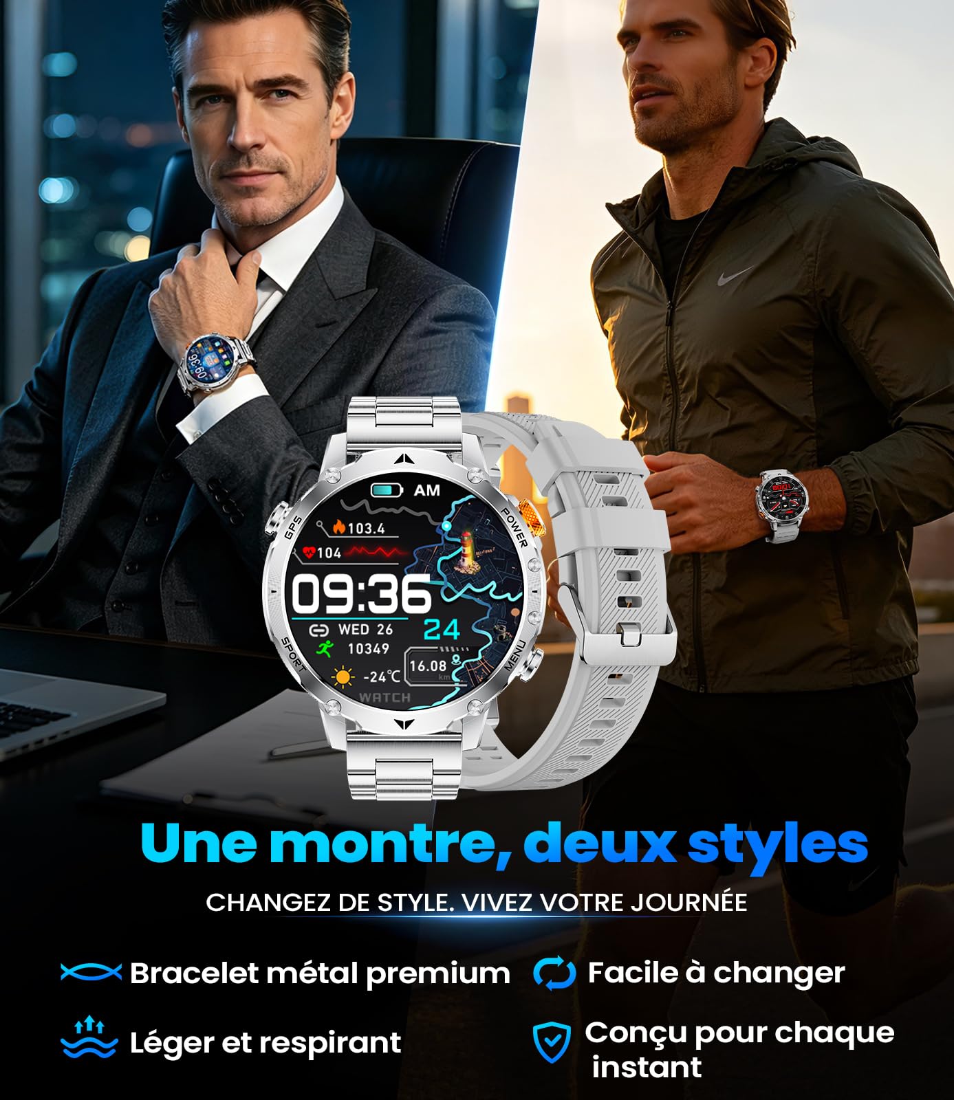 SUNKTA GPS 1400mAh Montre Connectée Homme, Altimètre, Boussole, Appels Bluetooth, Écran HD 1,7", Lampe LED, 120+ Modes Sportifs, Smartwatch Homme Sport, Fréquence Cardiaque, SpO2, Android/iOS,Argent