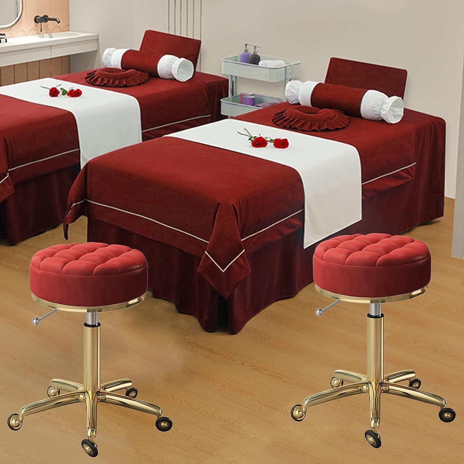Sgabello girevole con ruote, con sollevamento idraulico, per salone di bellezza e spa, altezza 44-55 cm, design slish per t & li