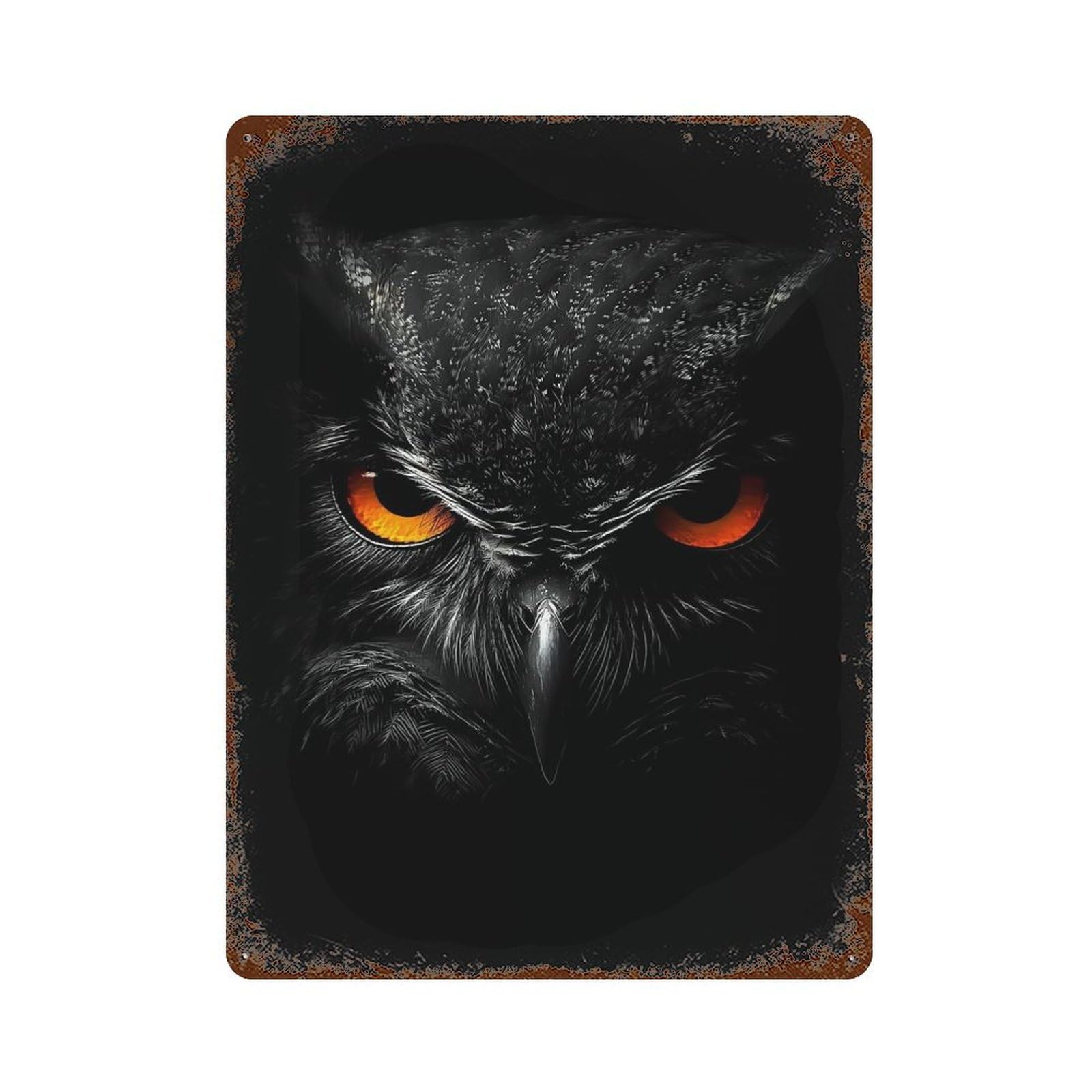 Owl Close-Up Decorative Tin Sign 15.7"x11.8", Rustic Home Decor for Garage, Pub Or Kitchen