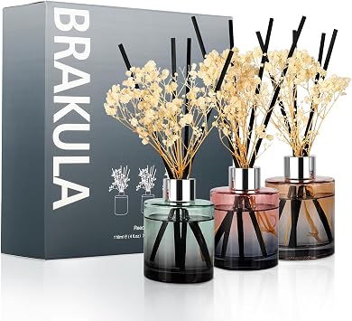 Brakula 3 Pack Reed Diffuser, Fresh Linen, Eucalyptus Mint,Lavender Vanilla | 4 fl oz Each Pack, Oil Diffuser Sticks, Home Fragrance With 18 Sticks, home decor, reed diffusers for home