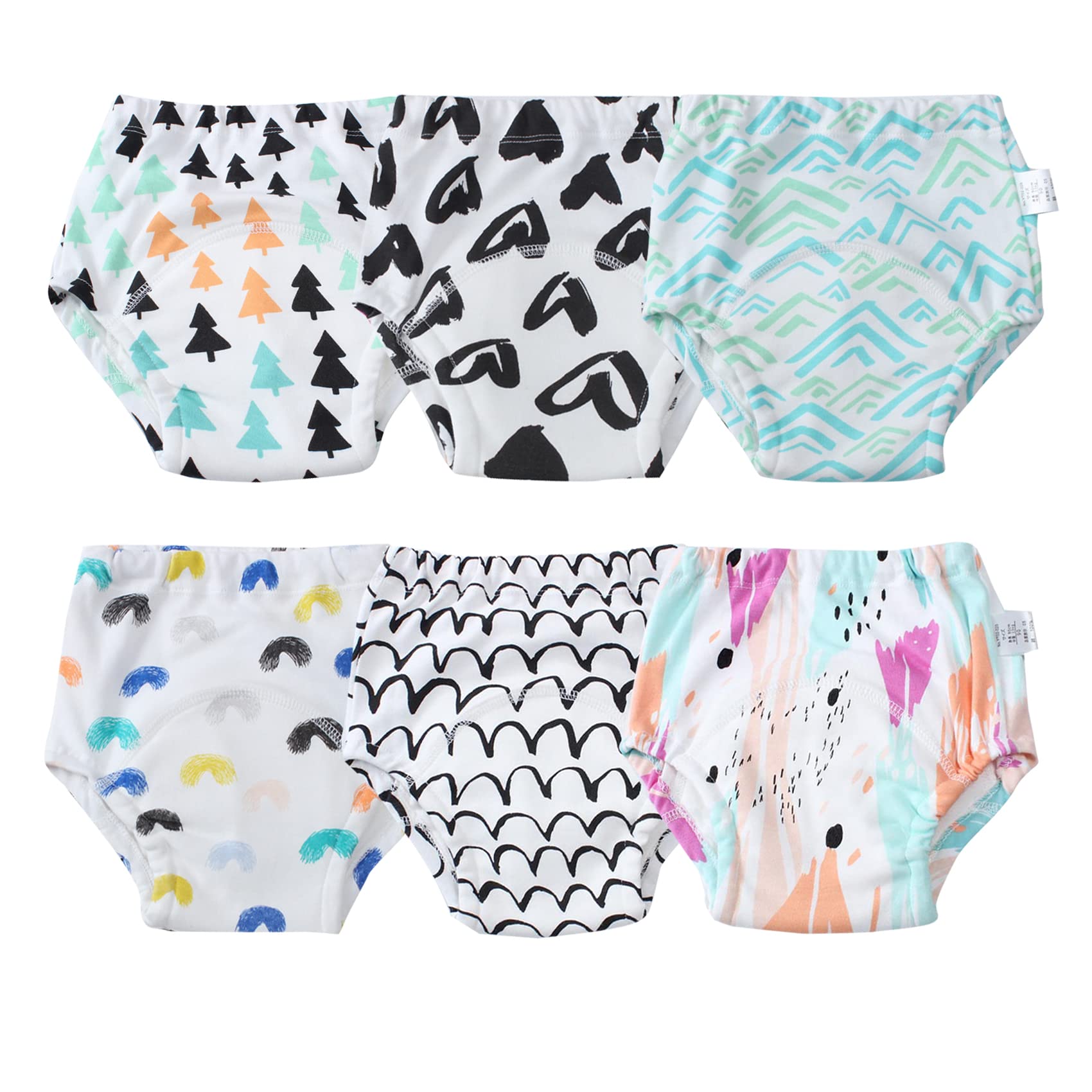 Unisex Potty Underwear Cotton Toddler Boys and Girls Pee Training Underpants Waterproof Reusable Pants 6-Pack