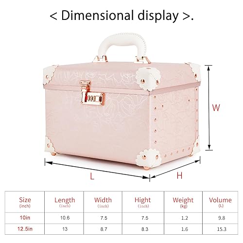 Miniatura 6 de urecity - Estuche organizador de maquillaje portátil de piel, con cerradura de combinación