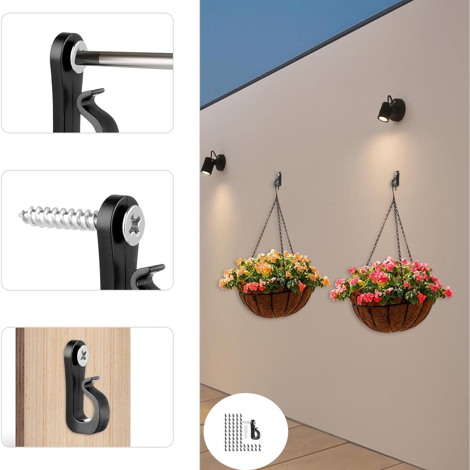 GQunit 60 Pcs Q-Hanger Screw in Hooks,Christmas Lights Hanger Hook Festoon Light Hook for Outdoor Lights Outdoor Hook - Image 3