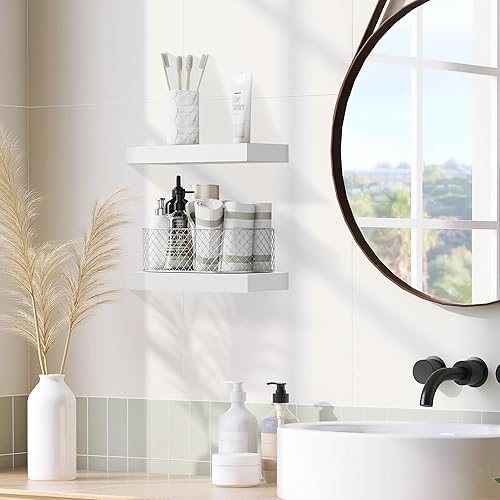 Miniatura 7 de Merapi Estantes flotantes, juego de 3 estantes de pared para baño, dormitorio, estante colgante grueso para almacenamiento en la pared, estantes de