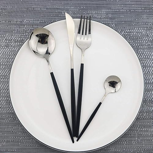 Miniatura 5 de JASHII Juego de cubiertos de acero inoxidable, 8 piezas de cubiertos 18/10, incluyendo tenedor, cucharas, cuchillo, juego de utensilios de servicio