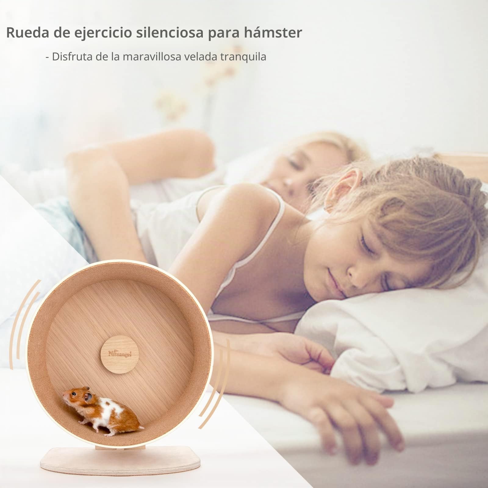 Niteangel Rueda de Ejercicio de Madera para hámster: Rueda silenciosa para hámsteres, Ratones jerbos y Otras Mascotas pequeñas de tamaño Similar (M)