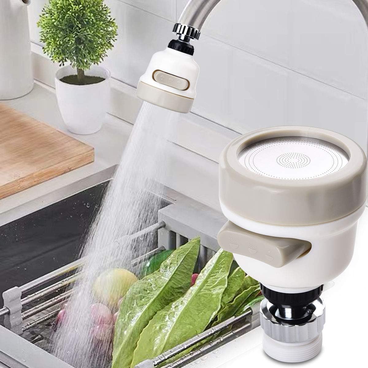 ROYAL STEP Flexible Kitchen Tap Head Movable Sink Faucet 360° Rotatable ABS Sprayer Removable Anti-Splash Adjustable Filter Nozzle Swivel Water Saving Aerator 3 Modes Kitchen tap