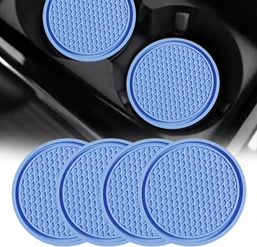 Pack 4 Pcs Car Cup Coaster,2.76 Inches Silicone Automobile Coasters,Universal Non-Slip Insert Coaster,Honeycomb Shape Waterproof Cup Mats Suitable For Most Car Interior Blue