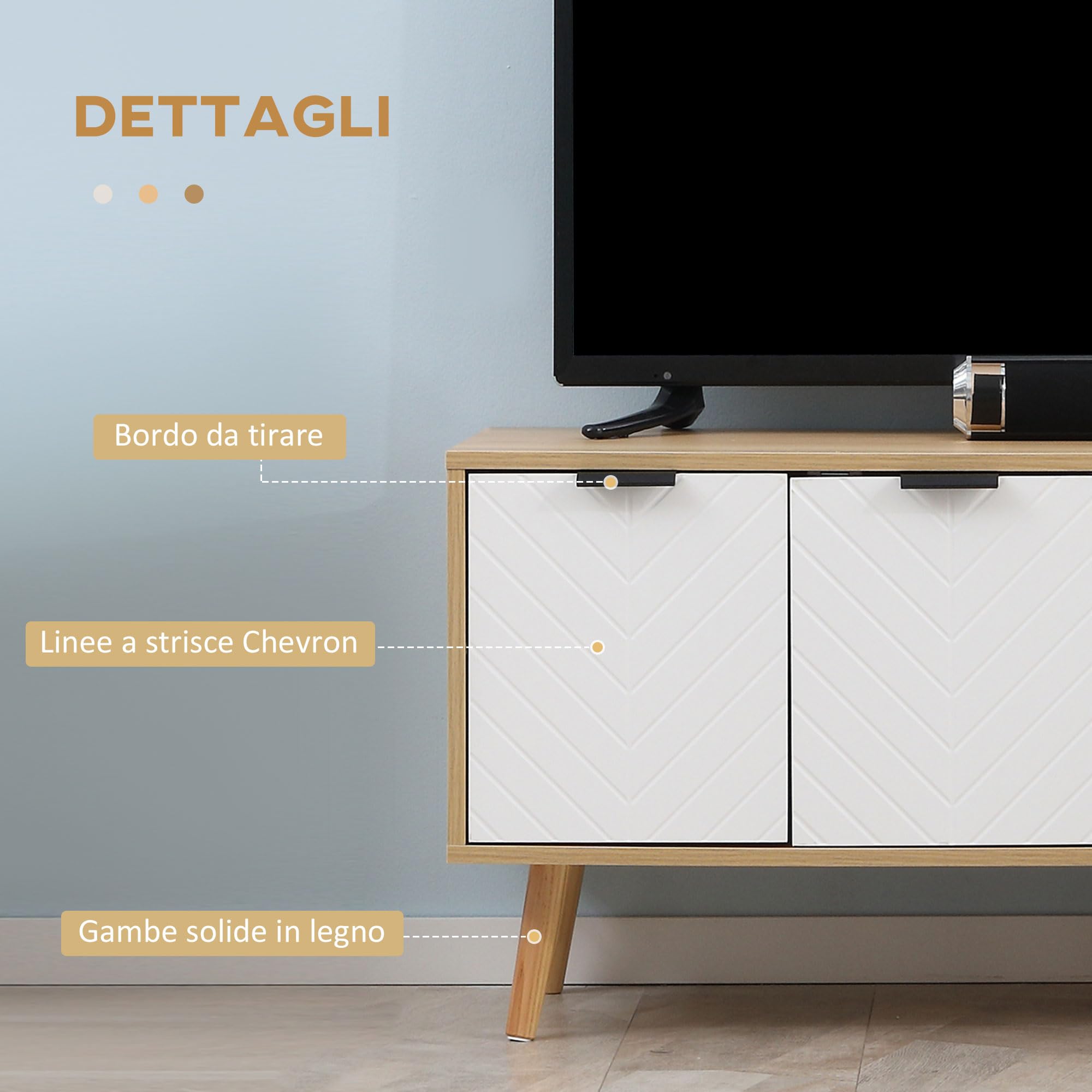 HOMCOM Mobile TV 46" max in Truciolato e Legno, Mobile TV Moderno con 2 Ripiani Aperti Regolabili e Armadietto, 110x39x48.8 cm, color Legno e Bianco