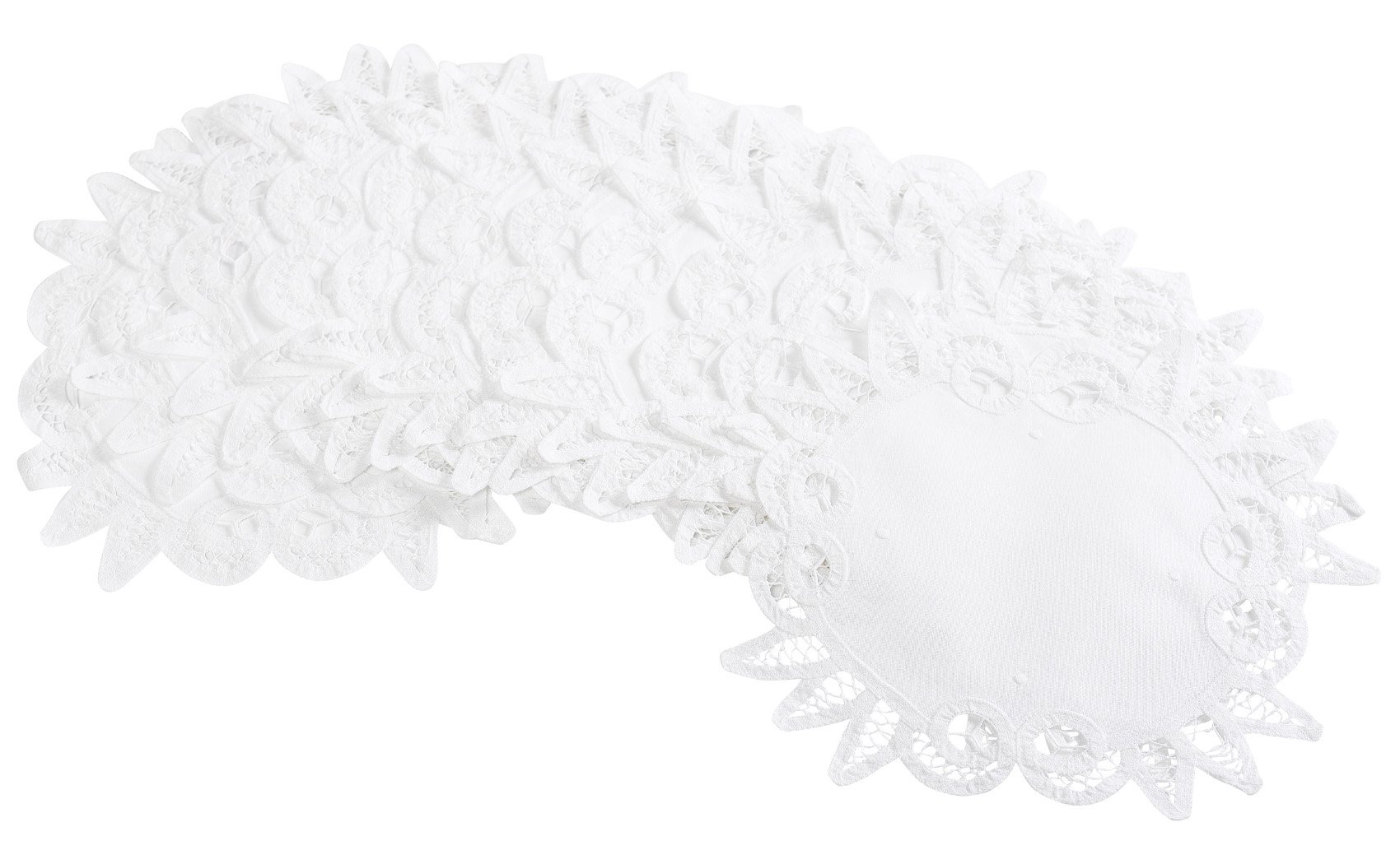 Pack of 12 Batten Lace Doilies 100% Cotton Traditional Handmade Table Linen Doyleys - White (8")