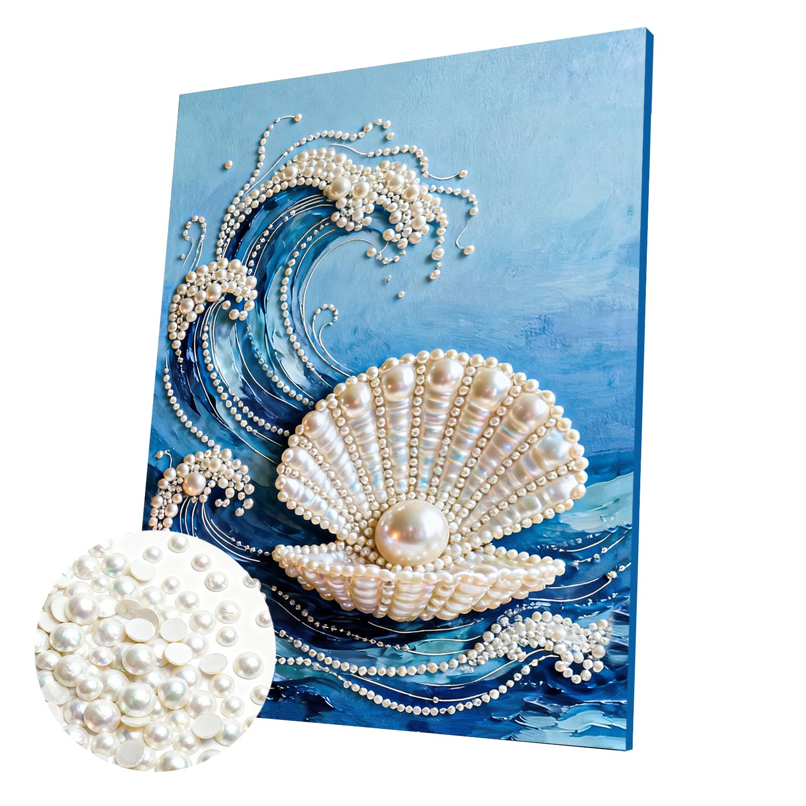 DIY Pearl Painting Kit with Wooden Frame, 3D Plastic Pearl Art Diamond Art Kits for Adults, Ready-to-Hang Home Decor, Gift for Women Beginners(Seashell)(40 * 50cm)