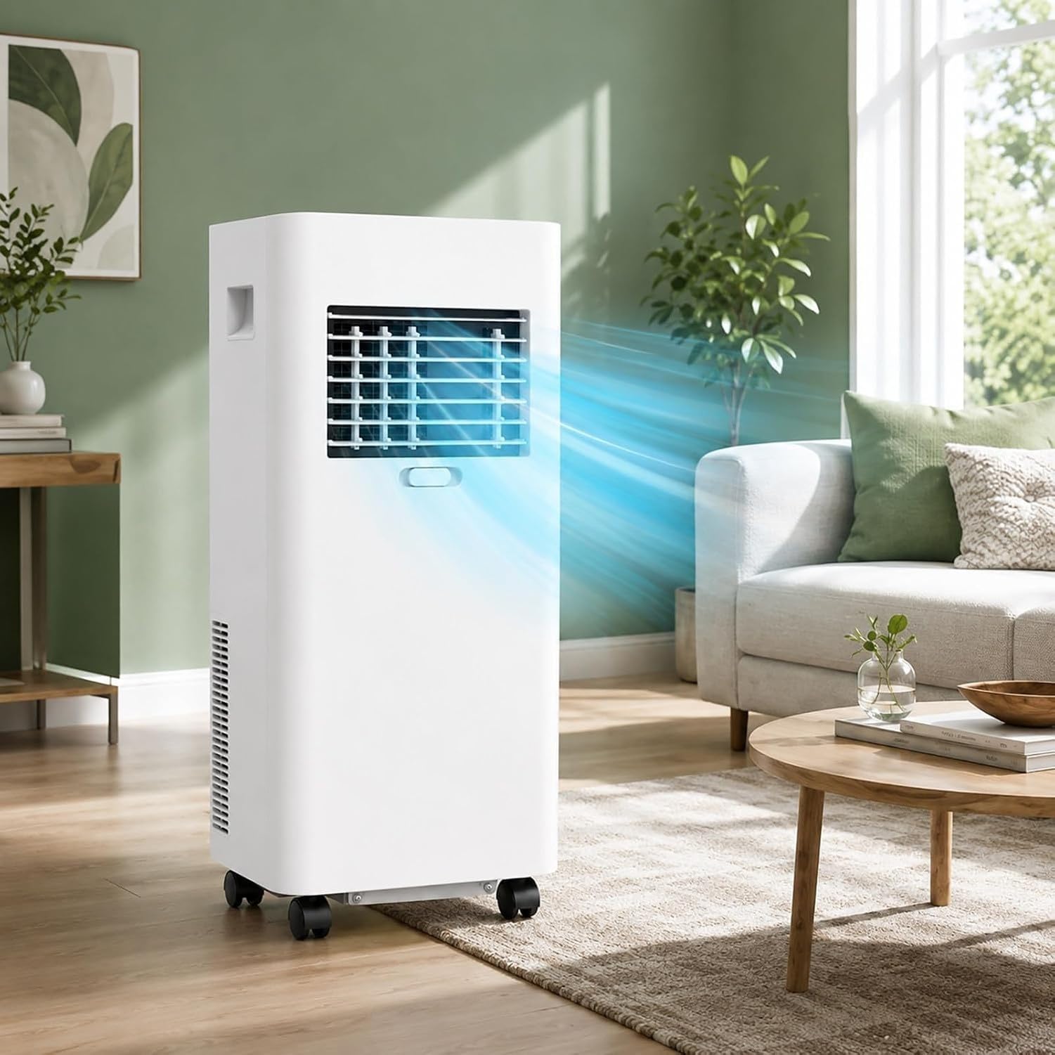 Przenośny klimatyzator 7000 BTU z zestawem okiennym, przepływ powietrza 150 m³/h, cichy 45 DB, timer 24H, oscylacja automatyczna, 2 prędkości do sypialni, biura, salonu