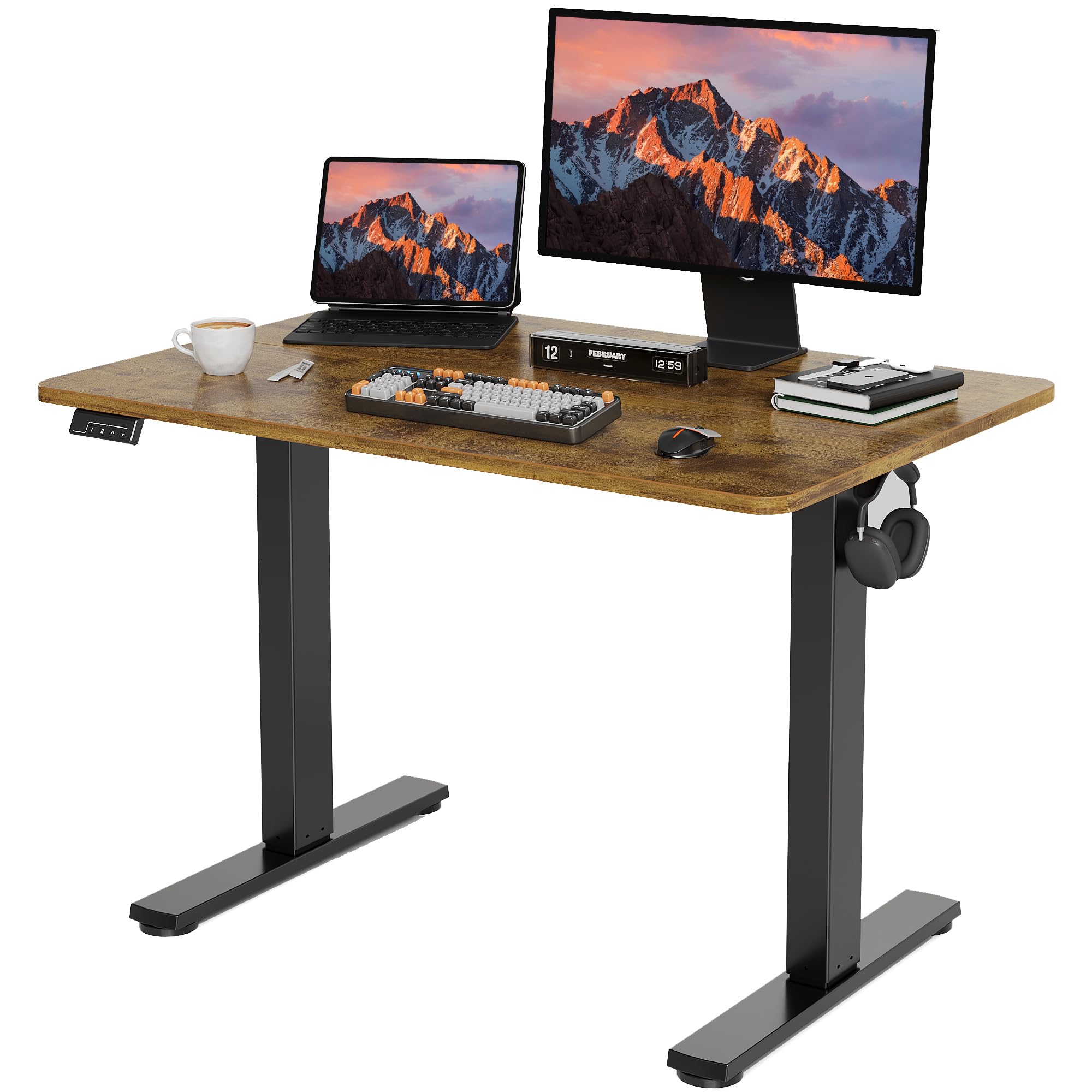 LongKe Electric Standing Desk Adjustable Height, 40x24 Inches Sit Stand up Desktop for Home Office, Ergonomic Rising Computer Table with Memory Preset