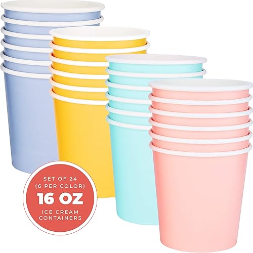 Miniatura 2 de Recipientes para helados con tapas, contenedor desechable de 16 onzas para helado casero. Tina de papel apta para congeladores con tapa para postres