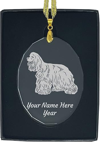 LaserGram Adorno de Navidad, perro cocker spaniel, grabado personalizado incluido (forma ovalada)