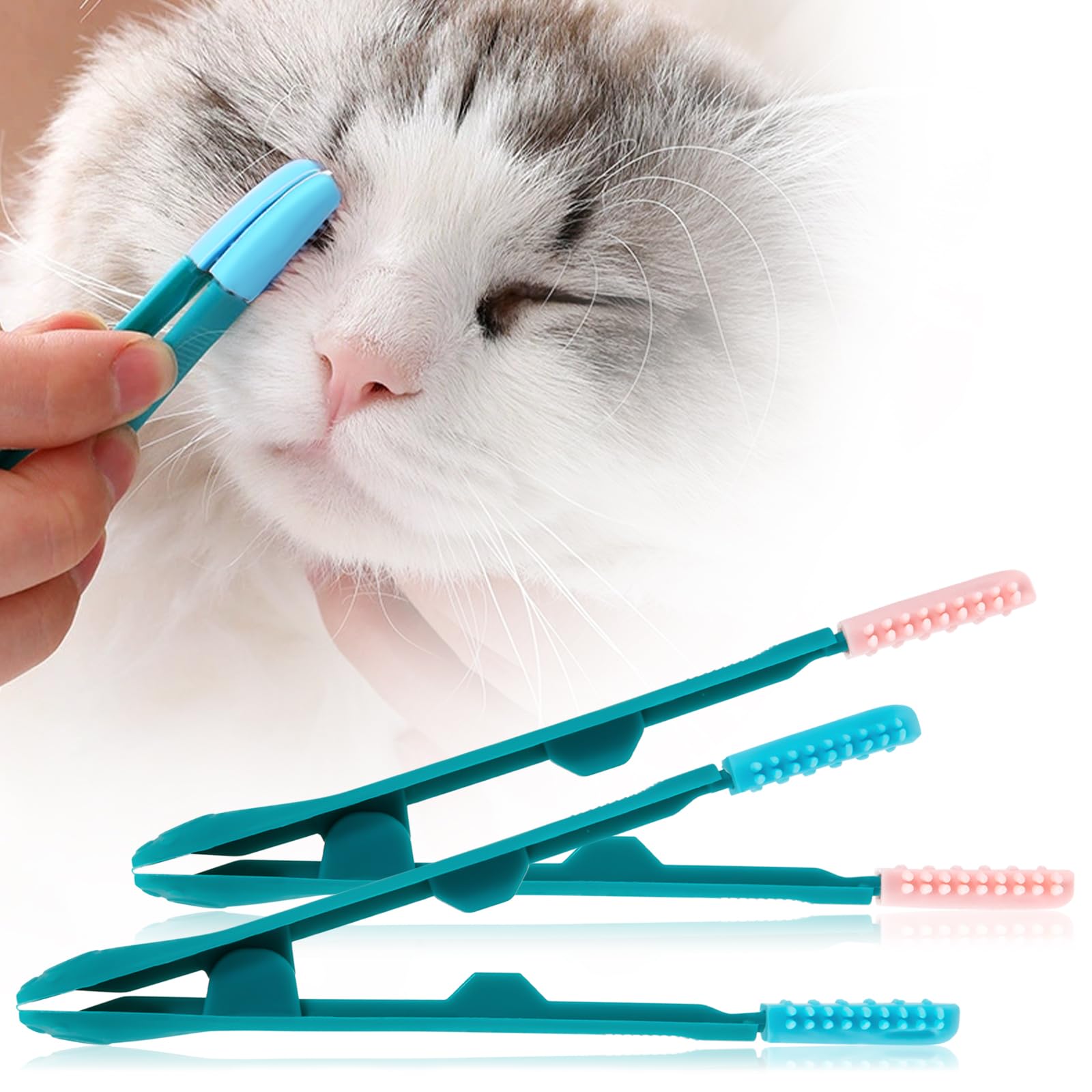 Peine de Ojos de Perro de Aseo Peines de Lágrimas de Perro Cepillo Aplicador Doble Cara para Mascotas Gato Pequeño Mediano Grande Eliminar Costras Mocos Azul Rosa 2 Piezas