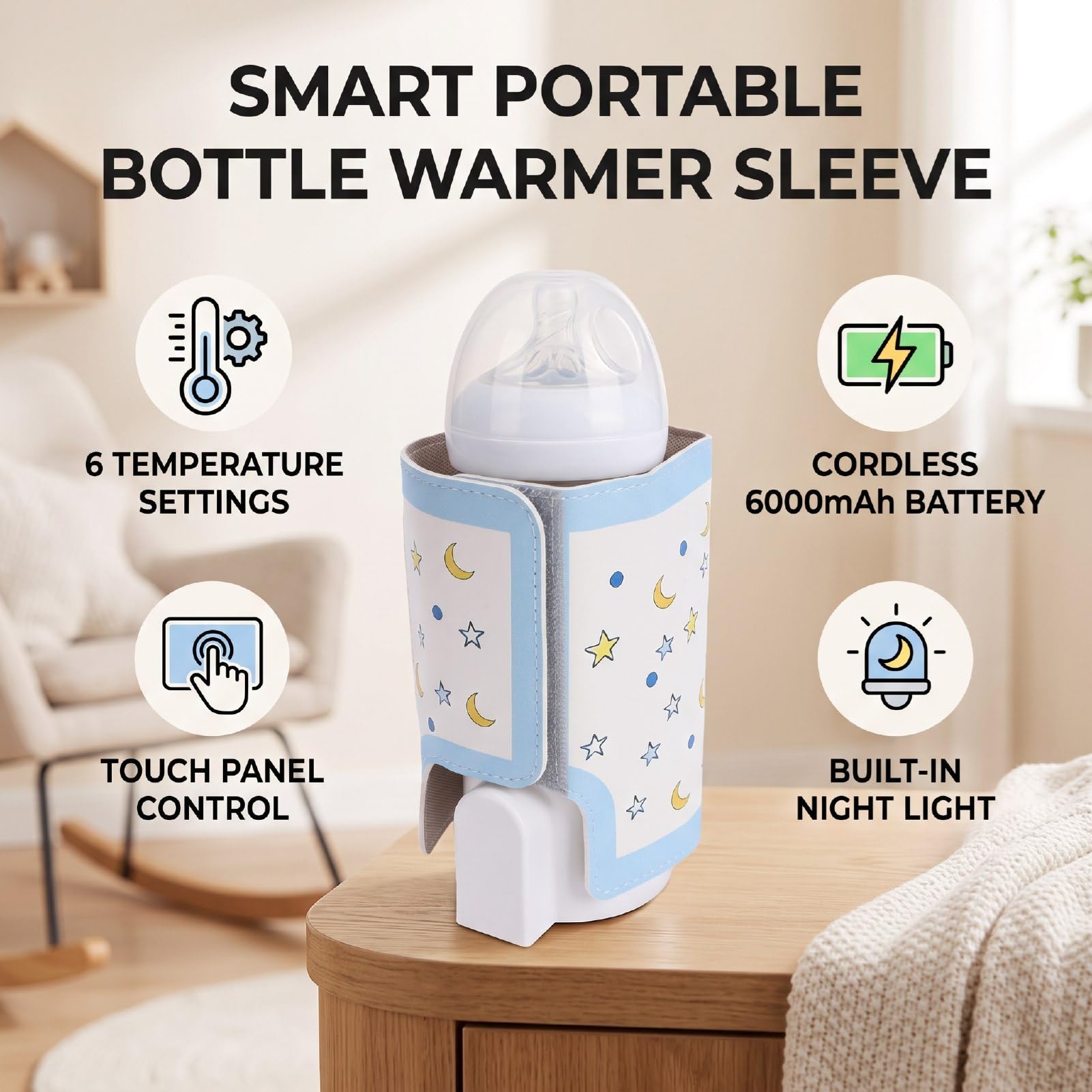 Manica Scaldabiberon Senza Fili, Pannello Touch Screen a 6 Temperature
