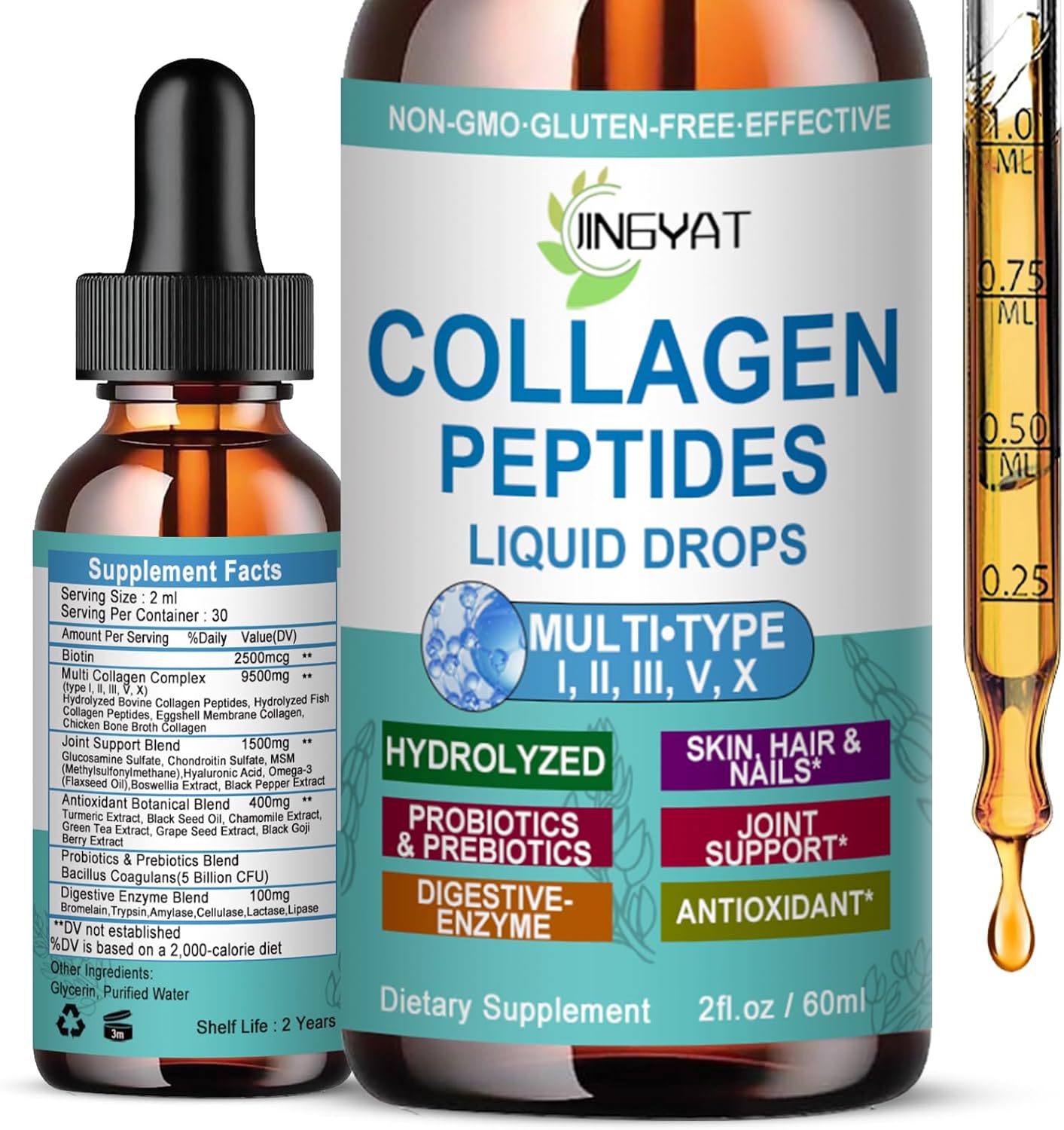 Collagen Peptides Liquid Drops, Multi Collagen Peptide for Skin Hair Nail Joints Bones Gut Health, Hydrolyzed Liquid Collagen Peptides w/Glucosamine Chondroitin MSM Biotin Vitamins for Women and Men Collagen Peptides Liquid Drops, Multi Collagen Peptide for Skin Hair Nail Joints Bones Gut Health, Hydrolyzed Liquid Collagen Peptides w/Glucosamine Chondroitin MSM Biotin Vitamins for Women and Men
