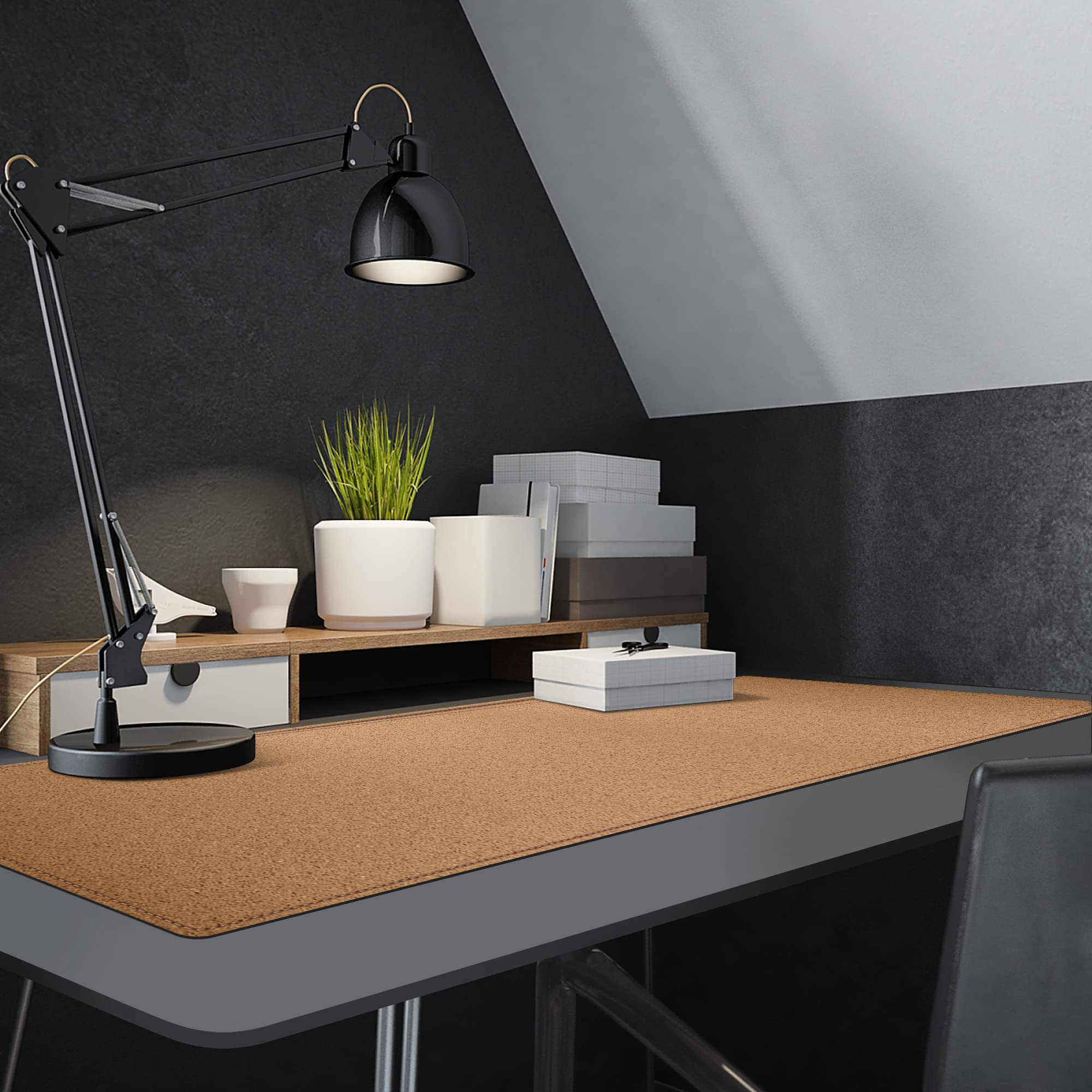 MAIDERN Tapis de bureau en cuir et liège,Tapis de souris 140x40cm,Extra large Tapis de bureau en cuir PU imperméable, Sous main bureau pour le bureau et la maison (Noir) …