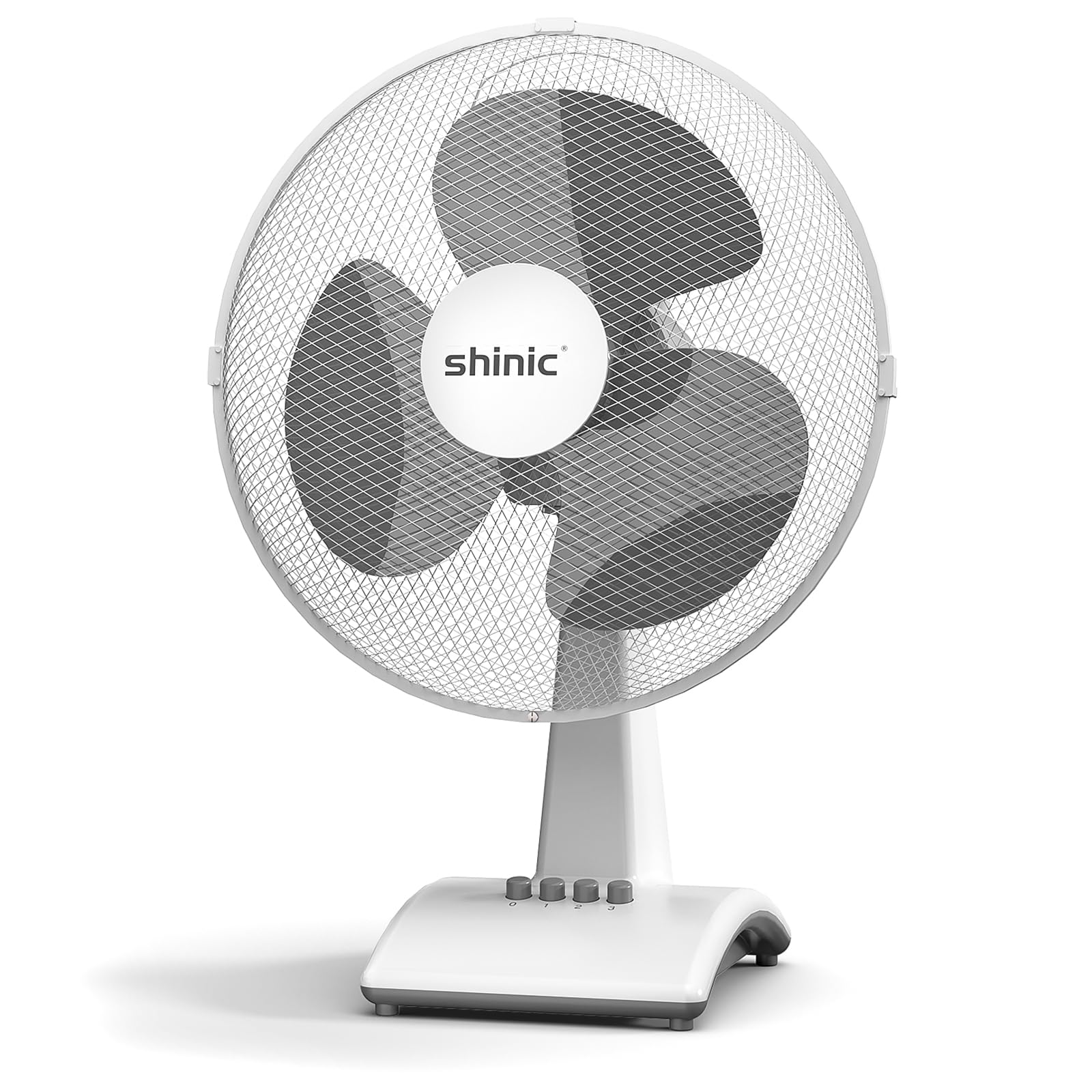 shinic Tischventilator 30 cm, 3 Geschwindigkeiten, Tischventilator sehr leise mit Oszillation, höhenverstellbar, 3 Flügel, tragbarer Ventilator Tisch für Kühlung im Schlafzimmer & Büro, weiß