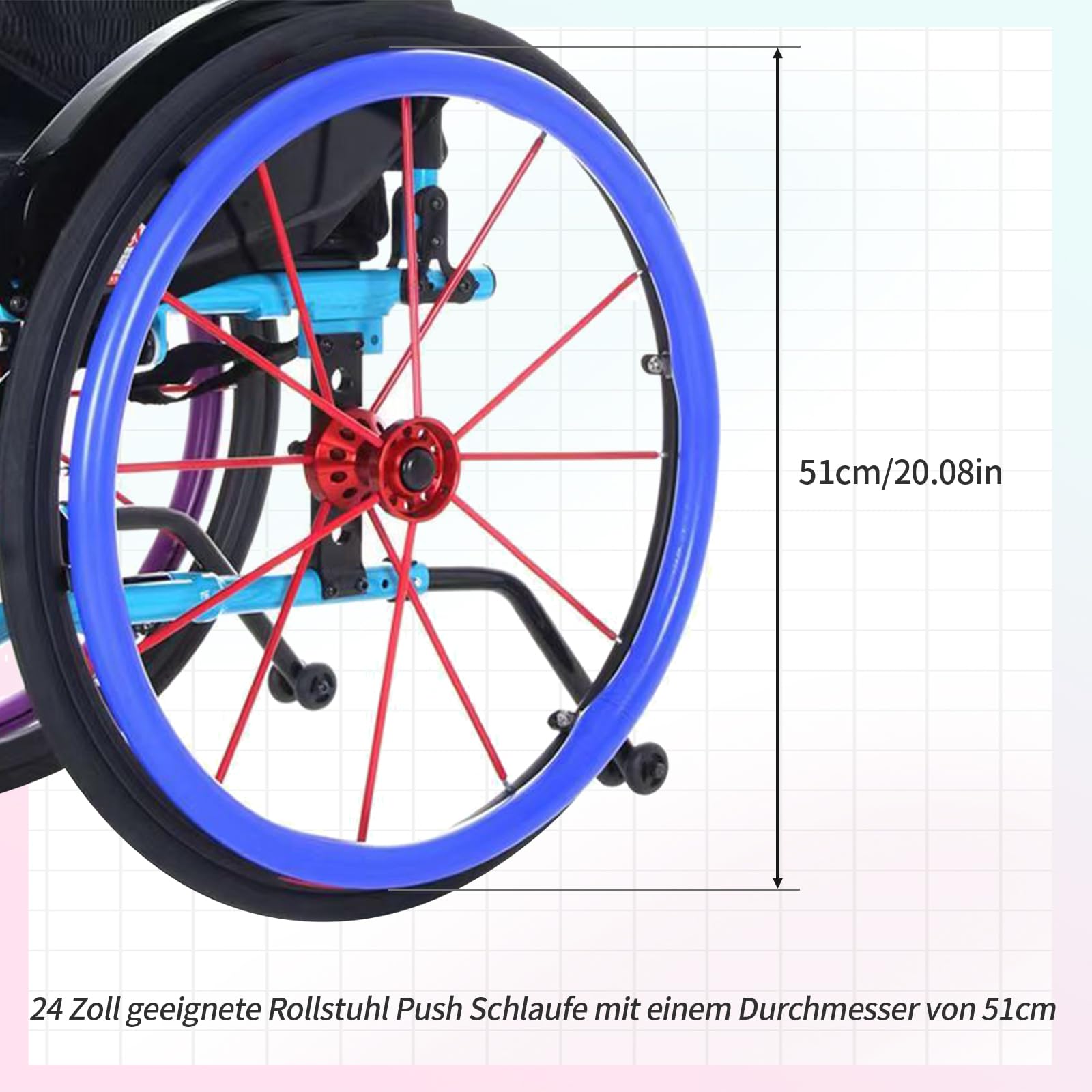 22/24-Inch Silicone Wheelchair Push Rim Covers,Non-Slip Wear-Resistant Hand Push Cover, Wheelchair Handrim Covers,Wheelchair Rear Wheel Cover for Improve Grip and Traction (24inch, Blue) - Image 2