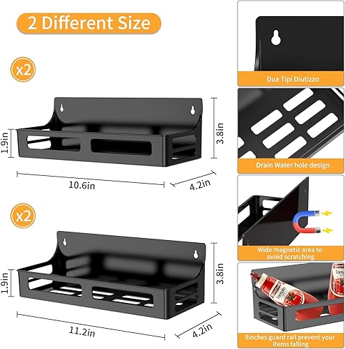 Miniatura 4 de Estante magnético para especias para refrigerador, paquete de 4 organizadores de especias de plástico de alta calidad, estante magnético para