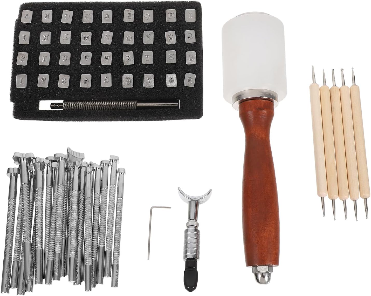 BEBEMOKO Leather Stamping Tool Set with Letter and Number Punches, DIY Leathercraft Hammer Kit for Handmade Crafting Projects