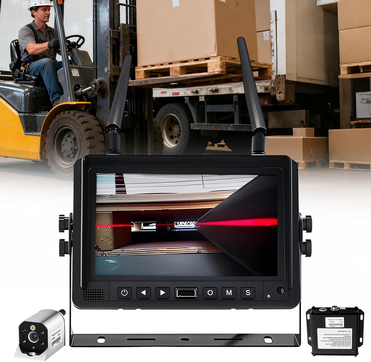 HD 1080P Wireless Security Camera with Laser Safe Positioning System, 7-inch Monitor, Video Recording, Forklift Unloading Safety Monitoring System, Camera with Magnetic Base