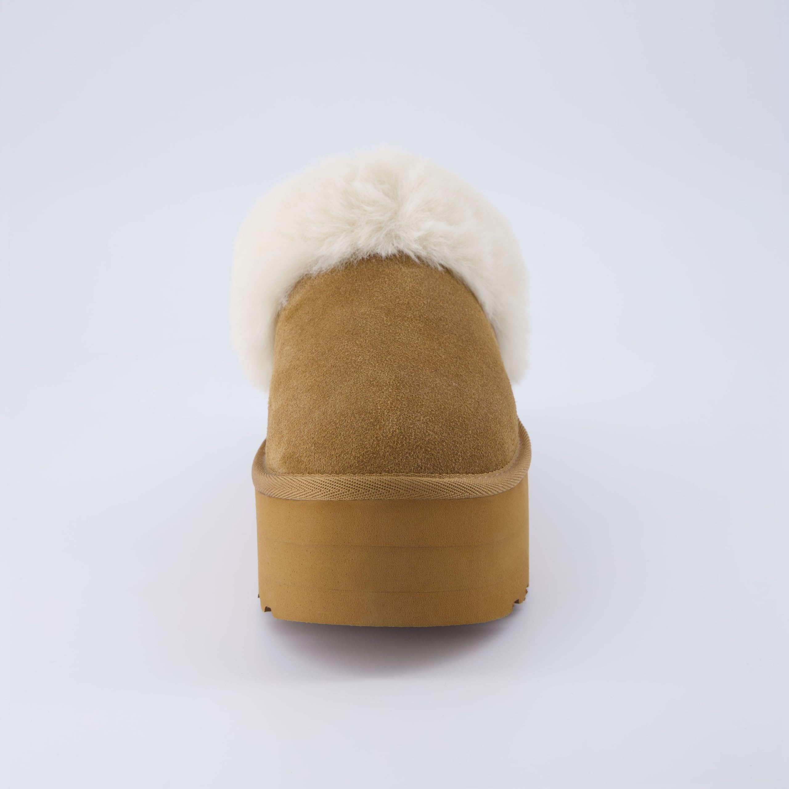 CUSHIONAIRE – Mule Donna In Vera Pelle Scamosciata, Plateau, Fodera In Pelliccia Sintetica E Memory Foam, Castagna, 37 EU - 3
