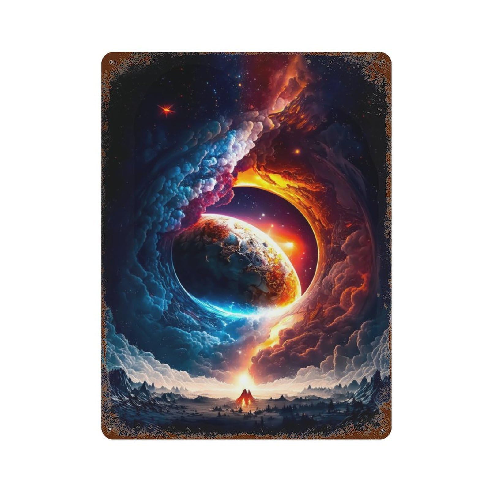 Martian Volcano Decorative Tin Sign 15.7"x11.8", Ideal for Garage, Bar And Workshop Decor