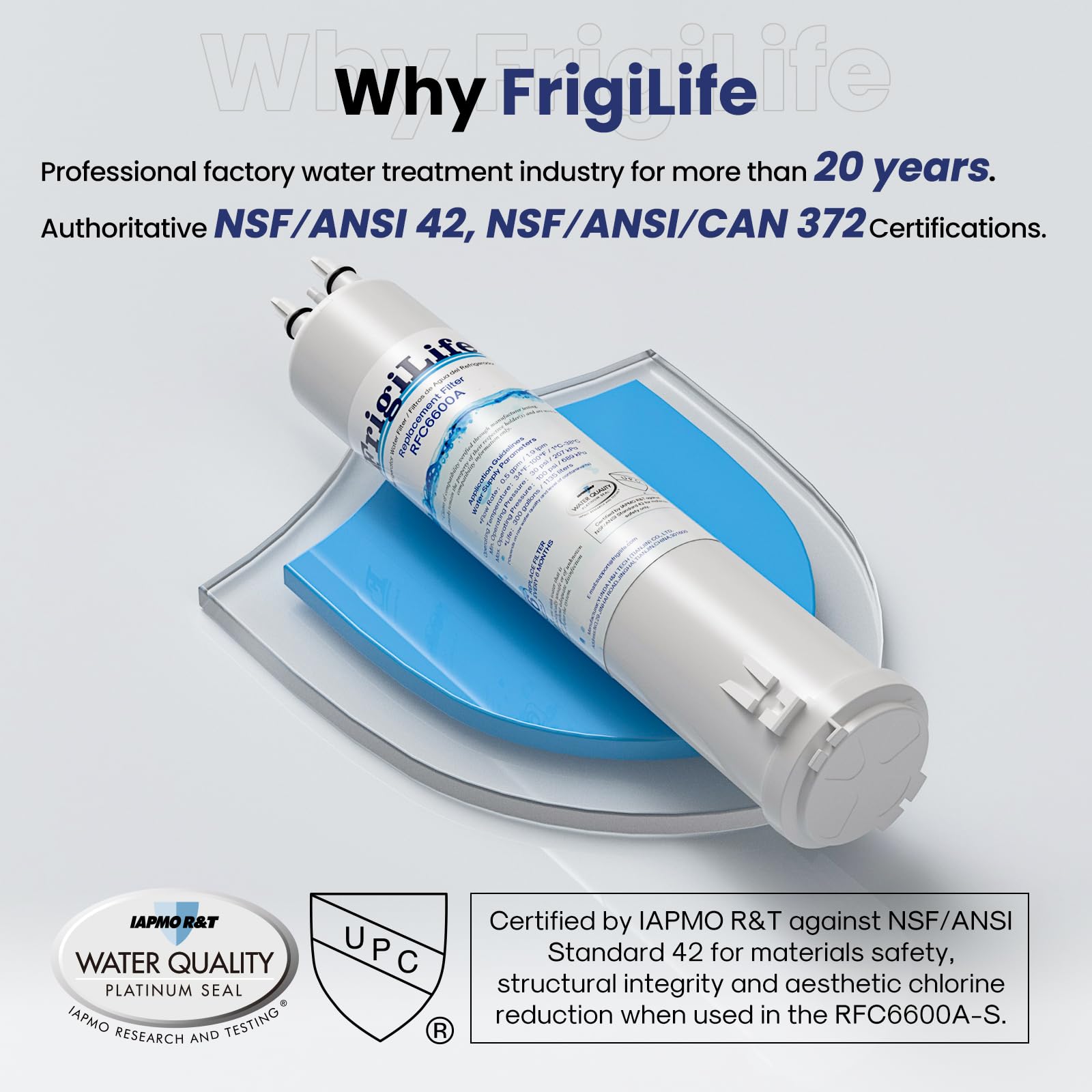 FrigiLife RFC6600A Refrigerator Water Filter Compatible with EDR3RXD1, Everydrop Filter 3, 4396841, 4396710, Kenmore 46-9083, 46-9030, 9030, 9083, KAD3RXD1, WHR3RXD1, 4PACK
