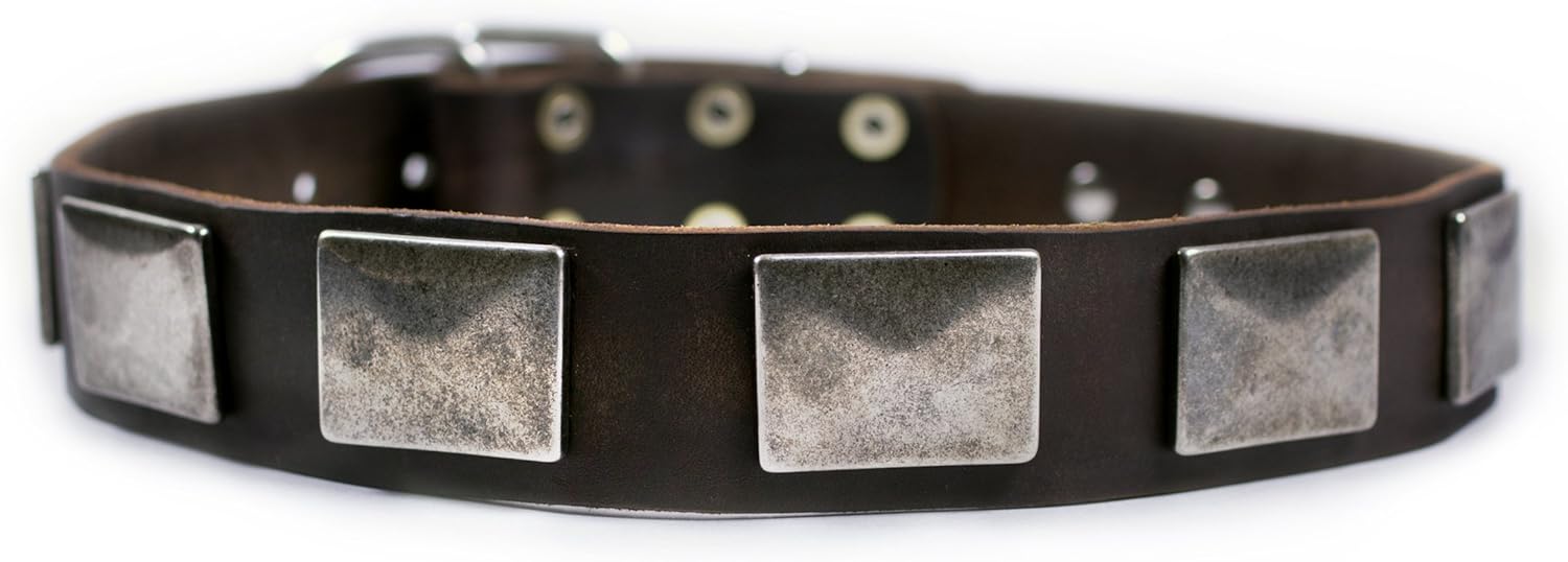 Dean & Tyler Dog Collar with Full Grain Leather and Vintage Nickel Plates, 24-Inch by 1-1/2-Inch, Fits Neck 22-Inch to 26-Inch, Brown