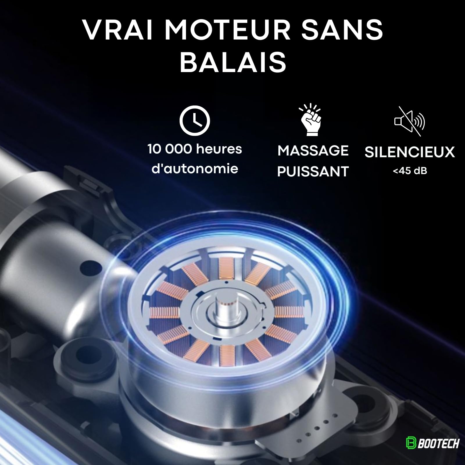Mini pistolet de massage musculaire avec 4 têtes et 5 vitesses, soulagement de la douleur, relaxation, récupération musculaire, massage portable silencieux, jusqu'à 4 h d'utilisation, idéal comme