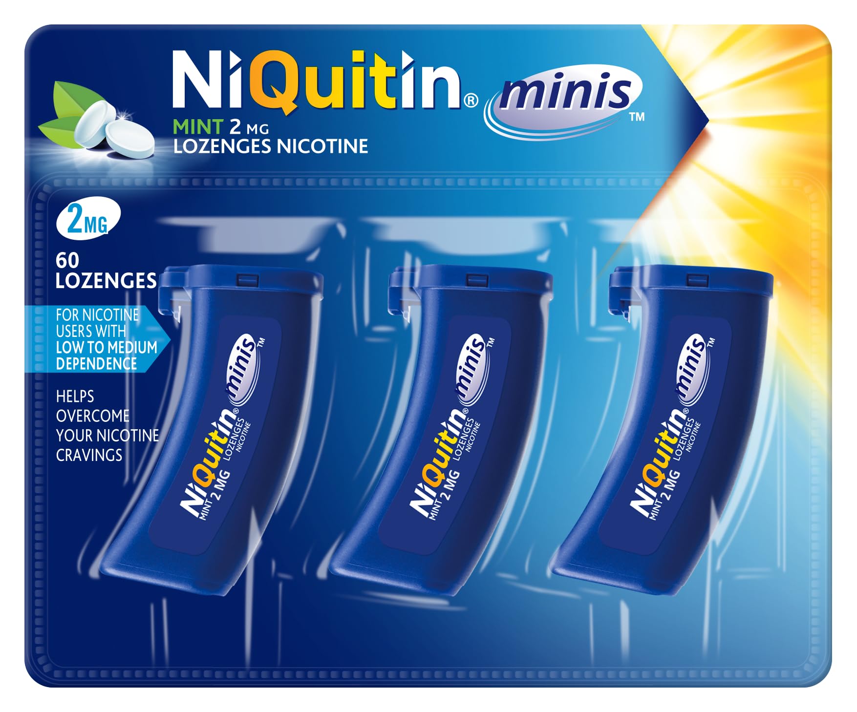 NiQuitin Minis Mint 2 mg Lozenges - Effective Smoking Craving Relief - Practical Pocket-Sized Container - 60 Mini Lozenges - 20 Count (Pack of 3) - New Formulation
