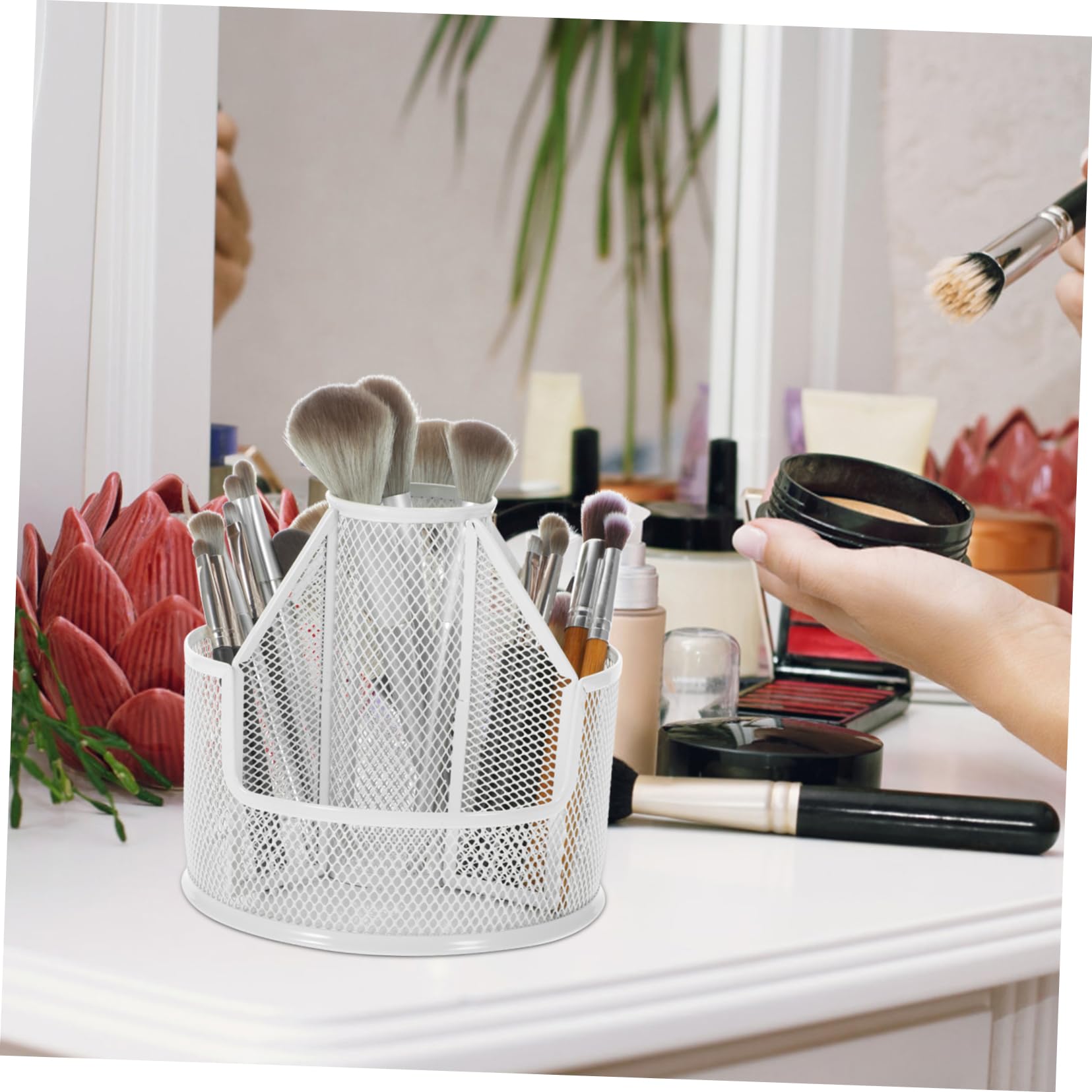 STOBOK Portapenne Rotante da Scrivania in Metallo Grande Capacità, Organizer Desktop Elegante per Decorazioni Scuola e Porta Pennelli Cosmetici 360 Gradi