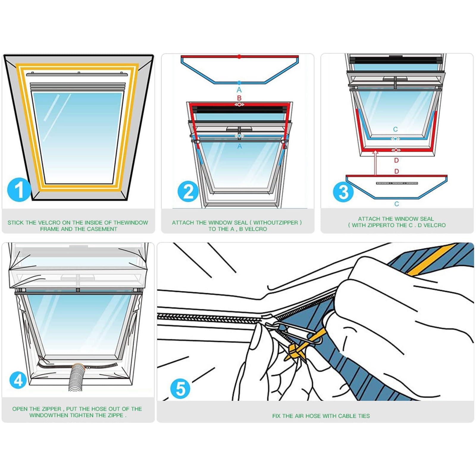 Kit di guarnizioni per prese d'aria per tetto e finestre con apertura verso l'esterno per unità di condizionamento portatile, kit di guarnizioni per porte con cerniera impermeabile, copertura per