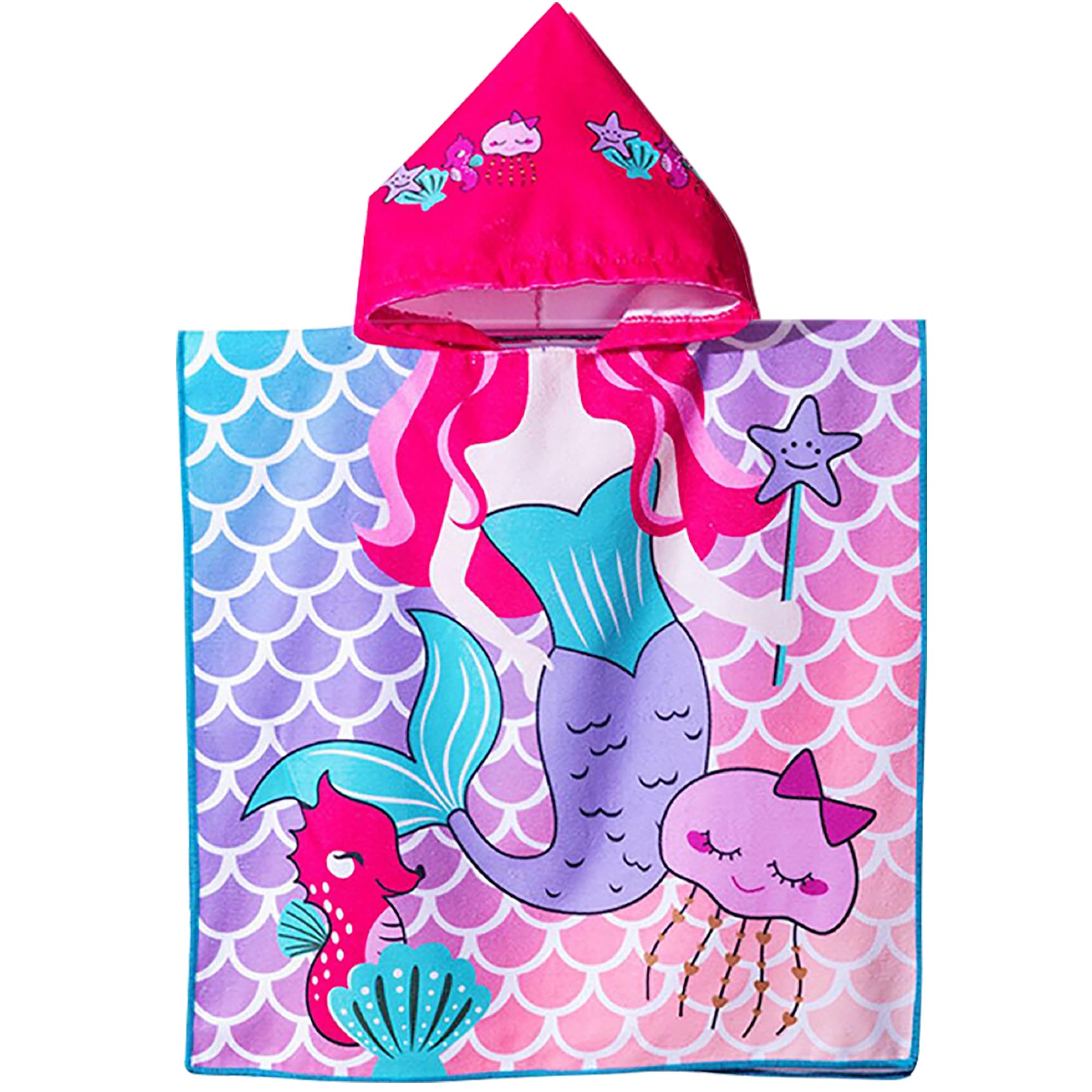 Toalla de playa con capucha para niñas de 2 a 4 años, toalla de baño con capucha, toalla de piscina de microfibra absorbente, toalla de poncho de 24 x 24 pulgadas