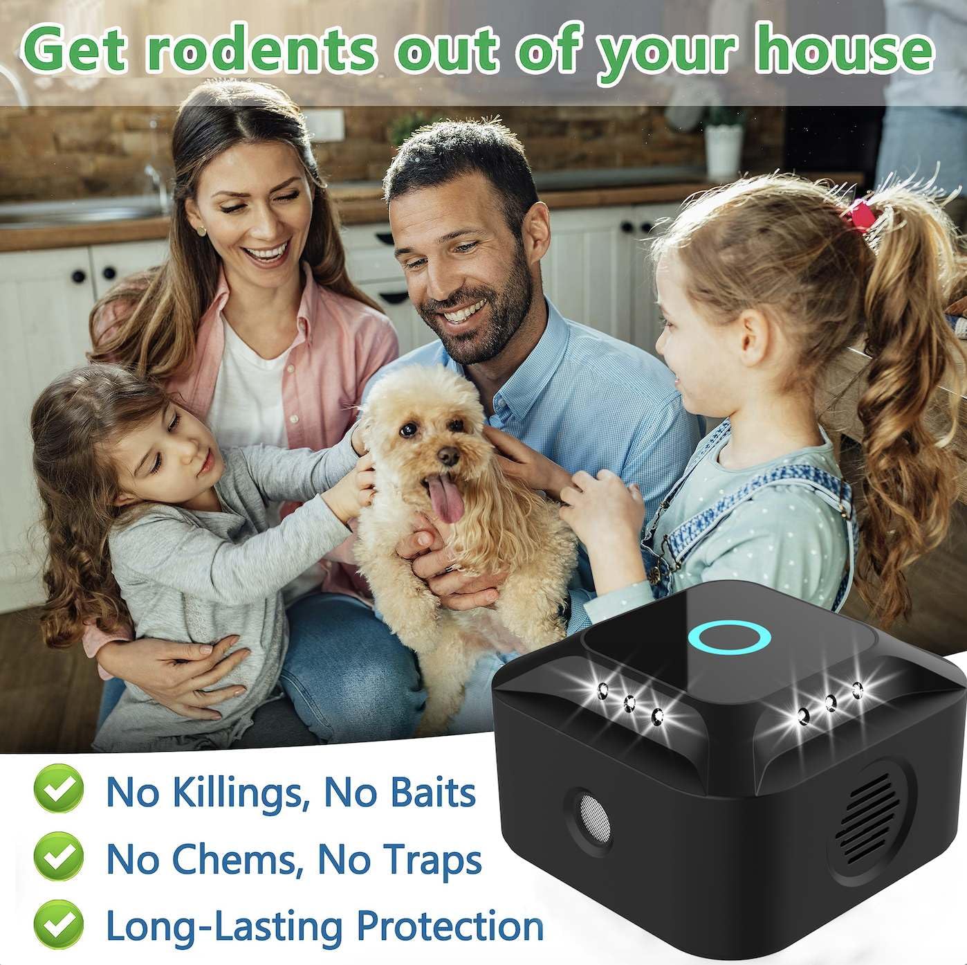 Ultrasons pour Rats, 2024 Répulsif à ultrasons Souris et Rats 360° avec lumière LED répulsif à ultrasons pour Souris rongeurs parasites internes Plug-in cafards Anti-parasites pour Jardin