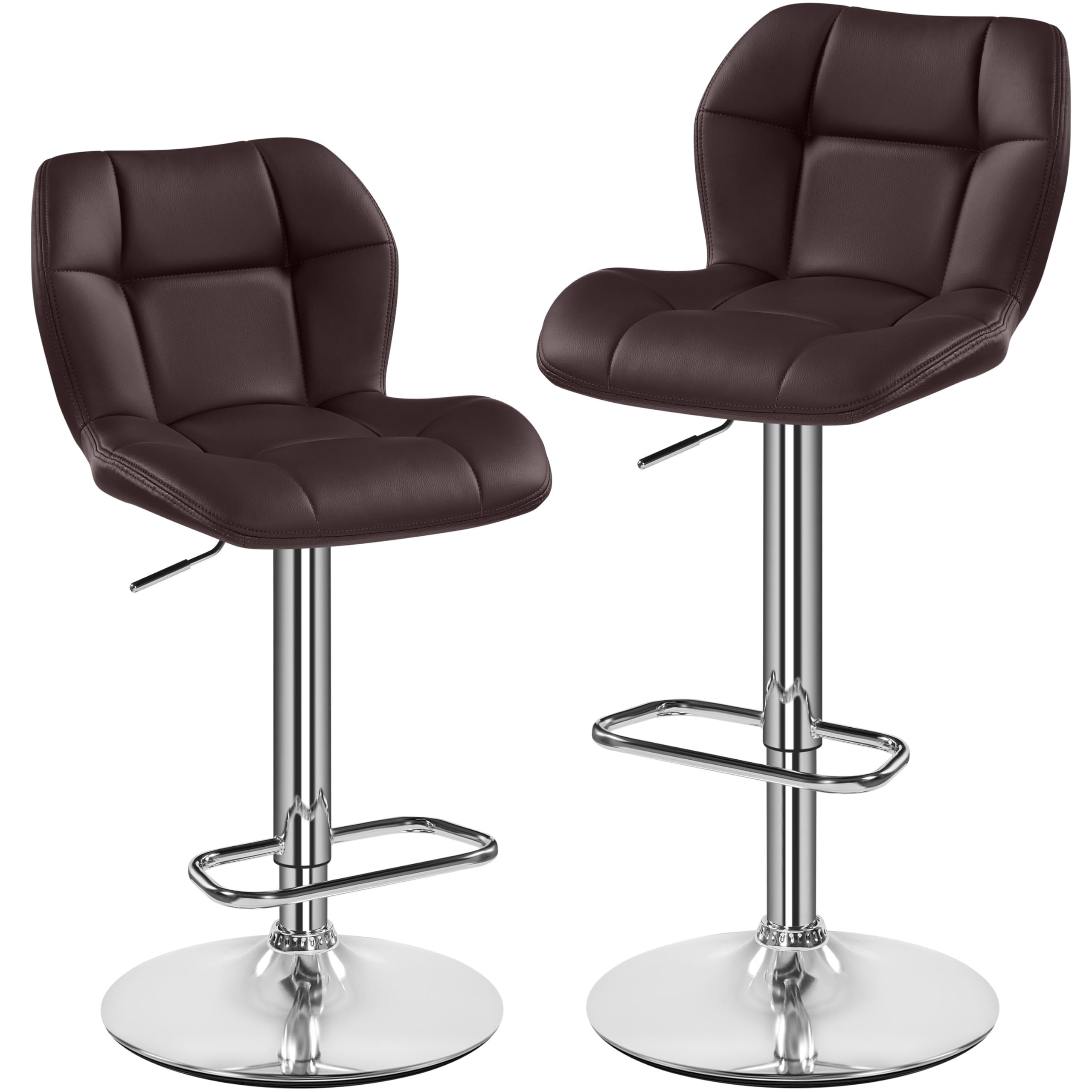 costoffs Height Adjustable Bar Stool Faux Leather Upholstered Counter Stools Swivel Island Bar Chairs for Kitchen Bar Home Restaurant, 2PCS Brown