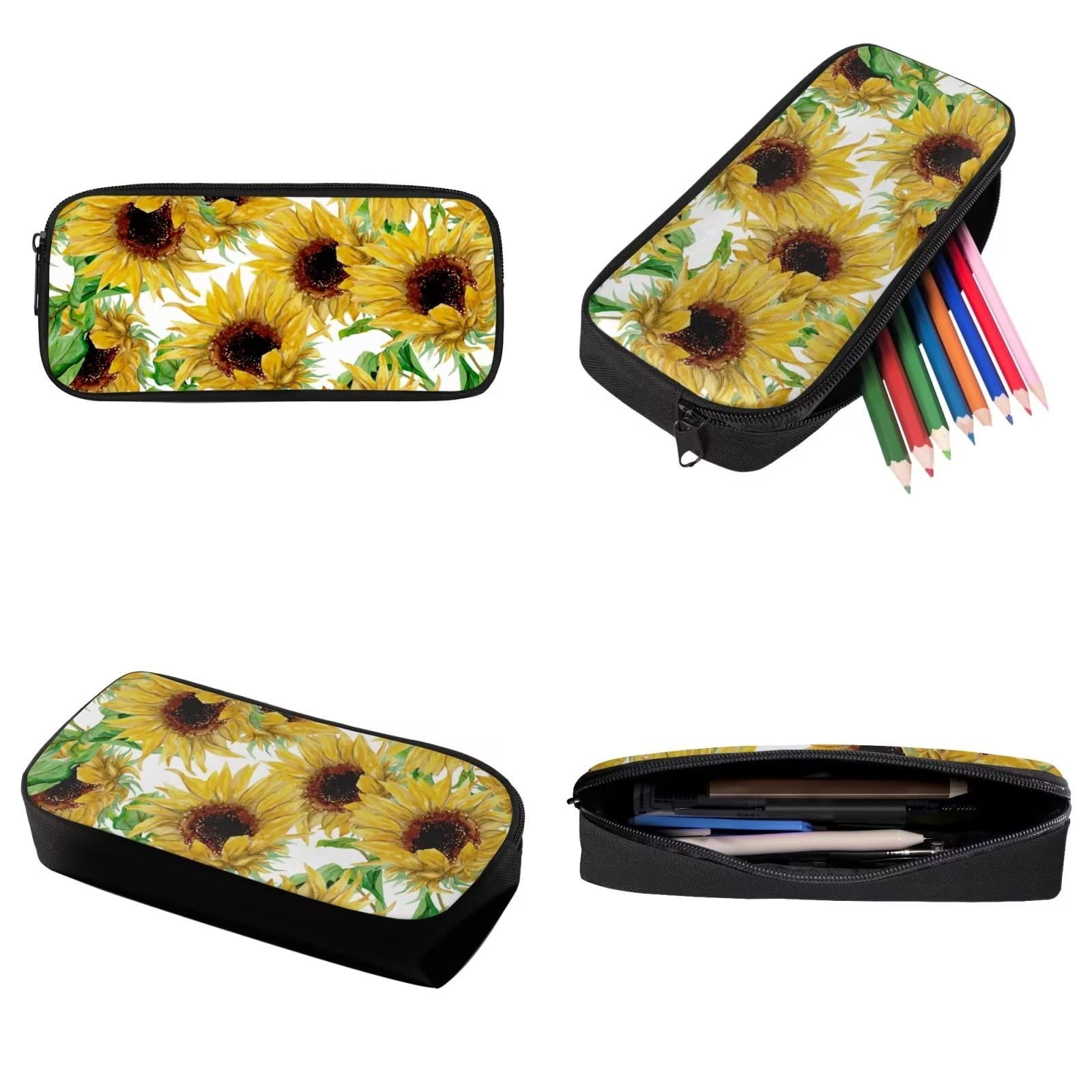 Poceacles Schultasche und Lunchbox-Set für Teenager, Jungen, Grundschule, Büchertasche, Federmäppchen für Grundschulkinder, Sonnenblumen, Einheitsgröße
